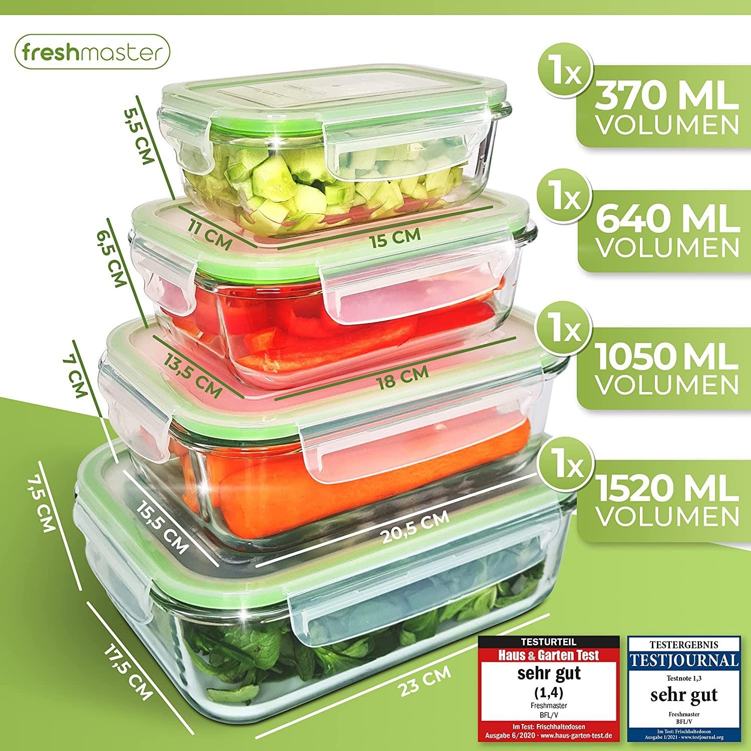 Fresh Master Frischhaltedose 18 tlg. Glas Vorratsdosen Set, Borosililatglas, (Set)