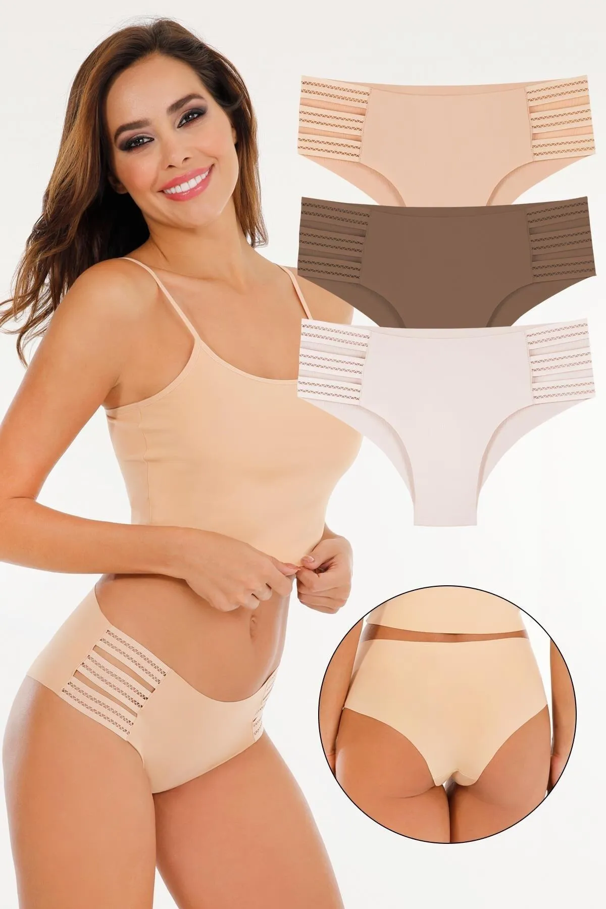 Sensu  Lasergeschnittene, nahtlose Bato-Höschen für Damen im 3er-Pack – Kts3104 (breite Größe)