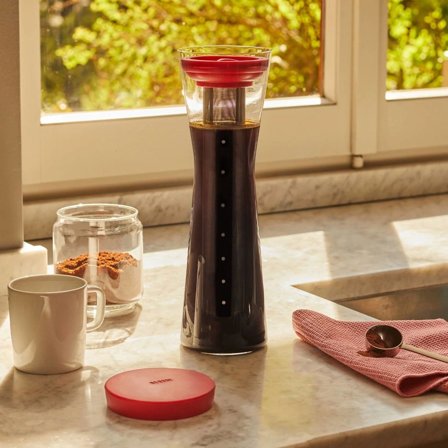 Alessi Cold Brew Zubereiter Mazagran Rot, 900l Kaffeekanne, Edelstahlfilter