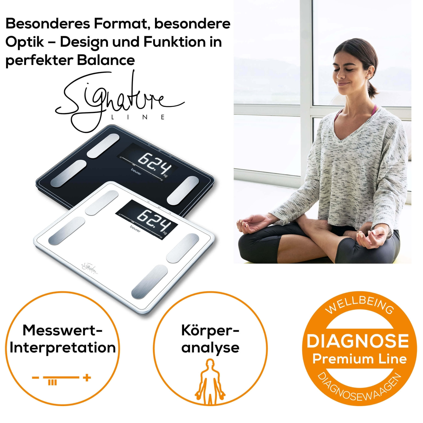 Beurer Diagnosewaage BF 410 SignatureLine White-Körperfettwaage mit Ganzkörperanalyse, Interpretation der Messwerte & XXL-Display - bis 200 kg