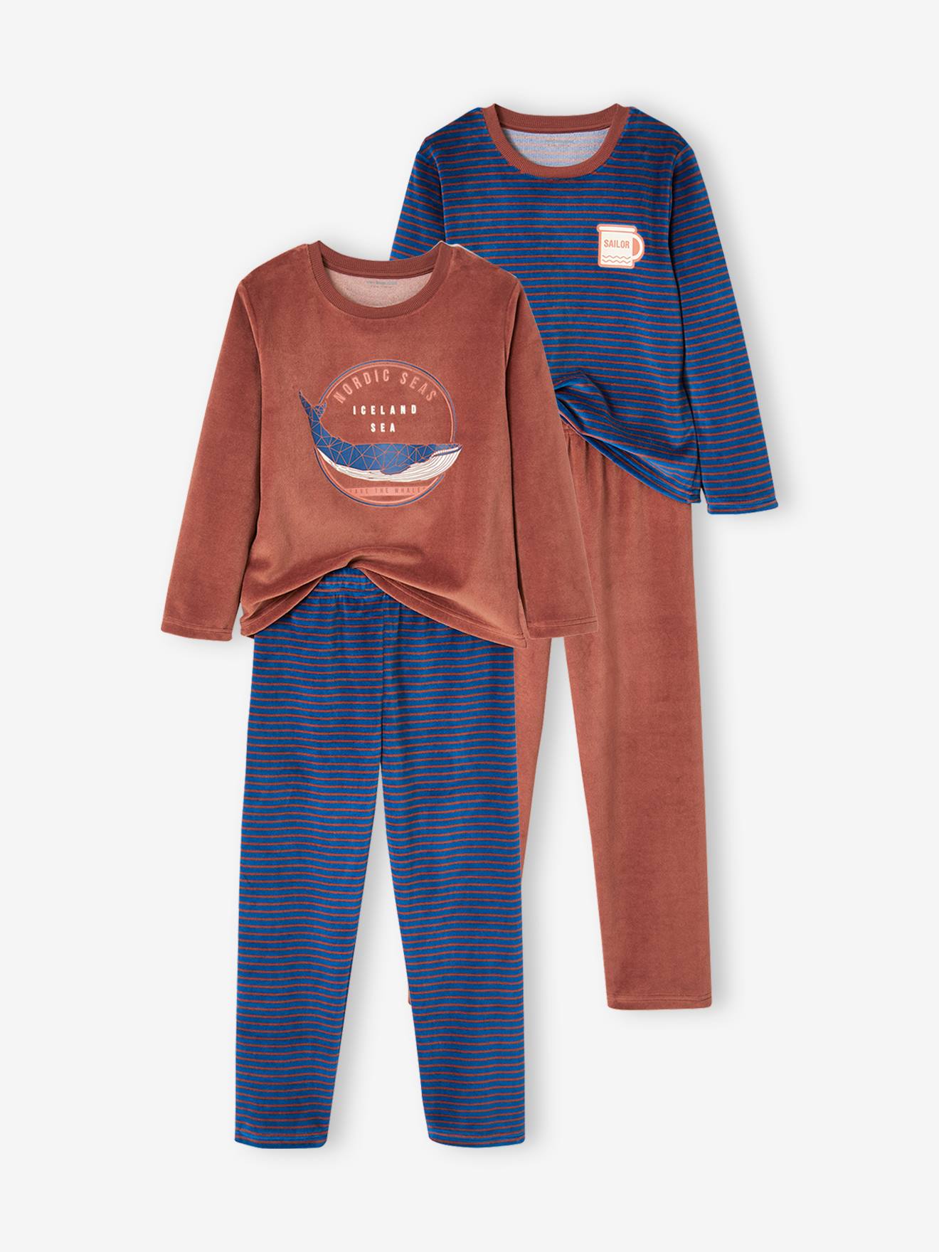 Lot de 2 pyjamas baleines en velours garçon bleu roi