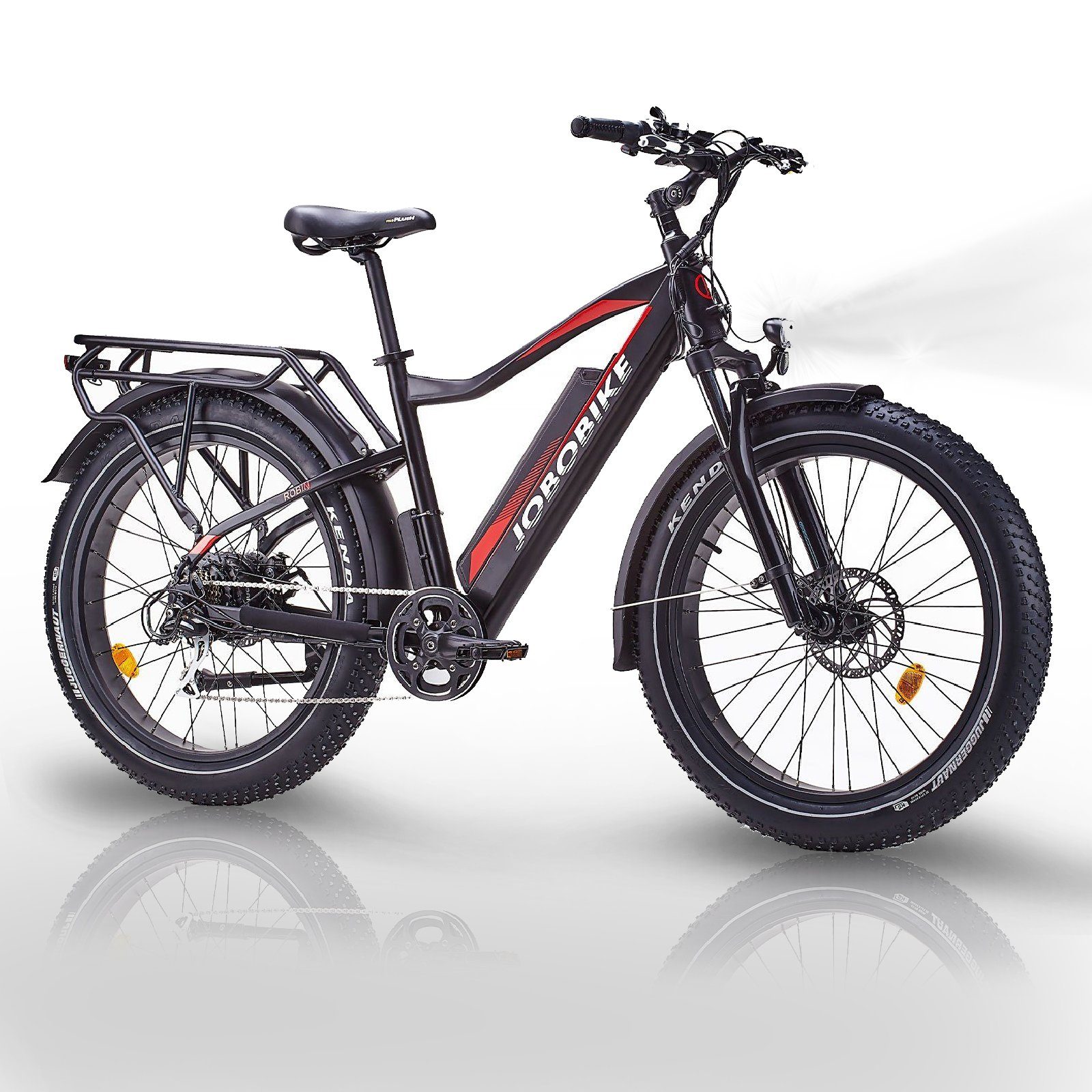 JOBOBIKE E-Bike All-Terrain-Rad mit dicken Reifen, 26 Zoll Ebike mit 48V 14Ah LG-Akku, 7 Gang Shimano Acera Schaltwerk, Kettenschaltung, Heckmotor, 672,00 Wh Akku, Elektrofahrrad für Damen Herren 160 - 200 cm