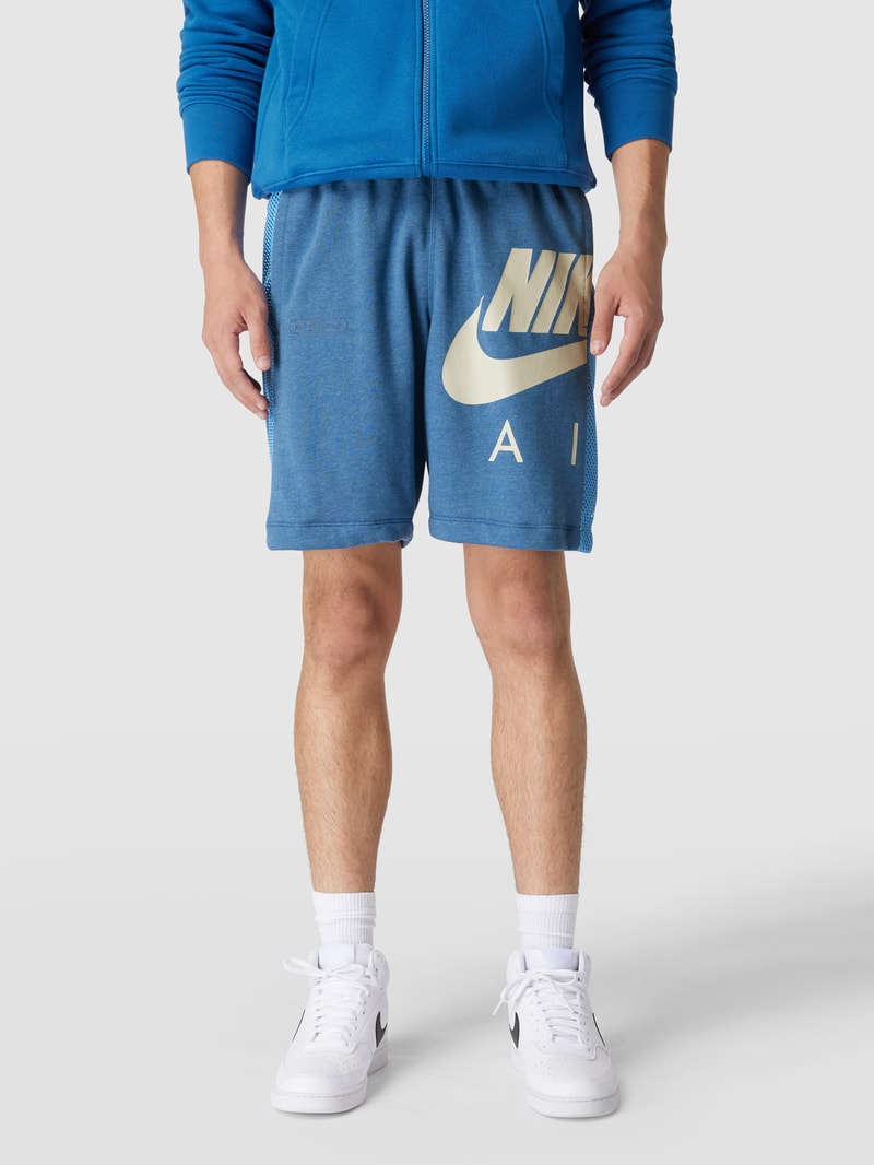 Sweatshorts mit Label-Print in blau