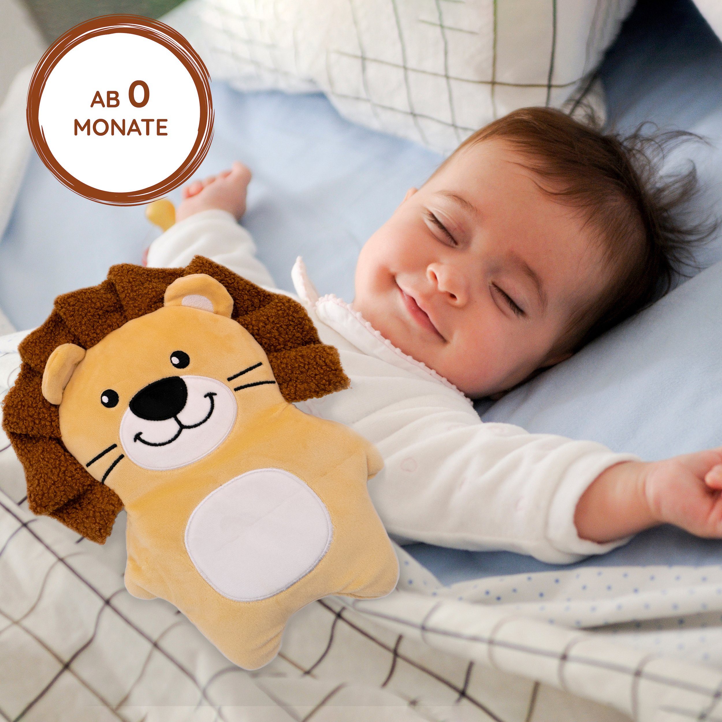 FLEXEO Kirschkernkissen weiches Wärmekissen, 1 Stück, 1-tlg., Körnerkissen für Kinder, Löwe