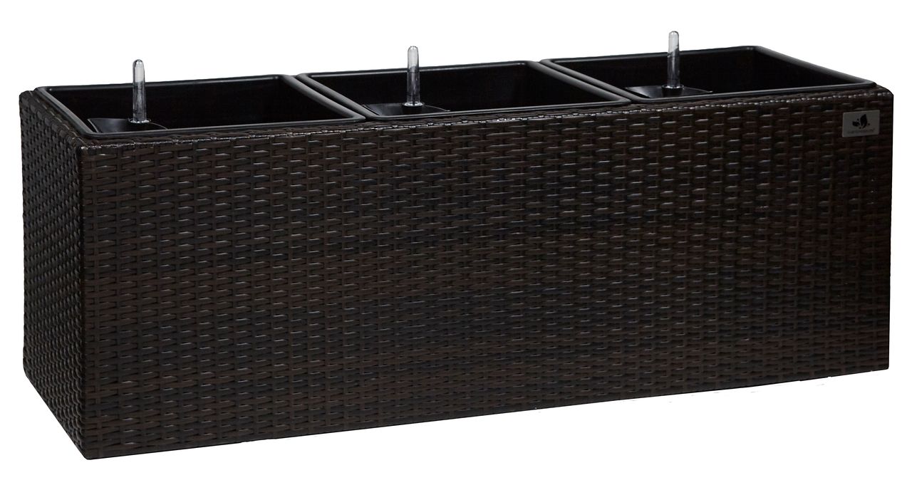 Weles Pflanzkübel Polyrattan 102 x 36 x 36 cm, für Innen und Außen, Bewässerungssystem,  bicolour braun