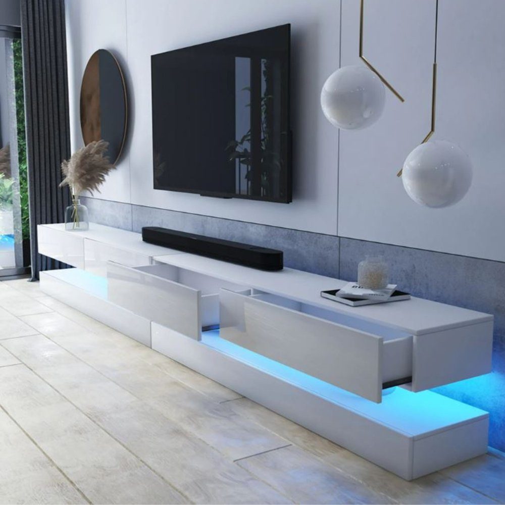 DB-Möbel Lowboard TV-Lowboard Space Double Weiß mit LED-Beleuchtung 2x140 cm breit
