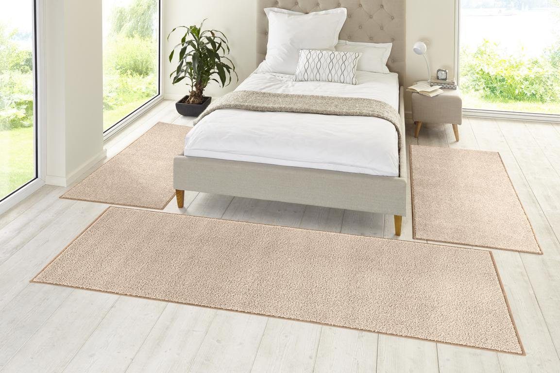 Bettumrandung Pure 100 HANSE Home, Höhe 13 mm, (3-tlg), Kurzflor, Unifarben, Teppich, Bettläufer, Bettvorleger, Teppichläufer