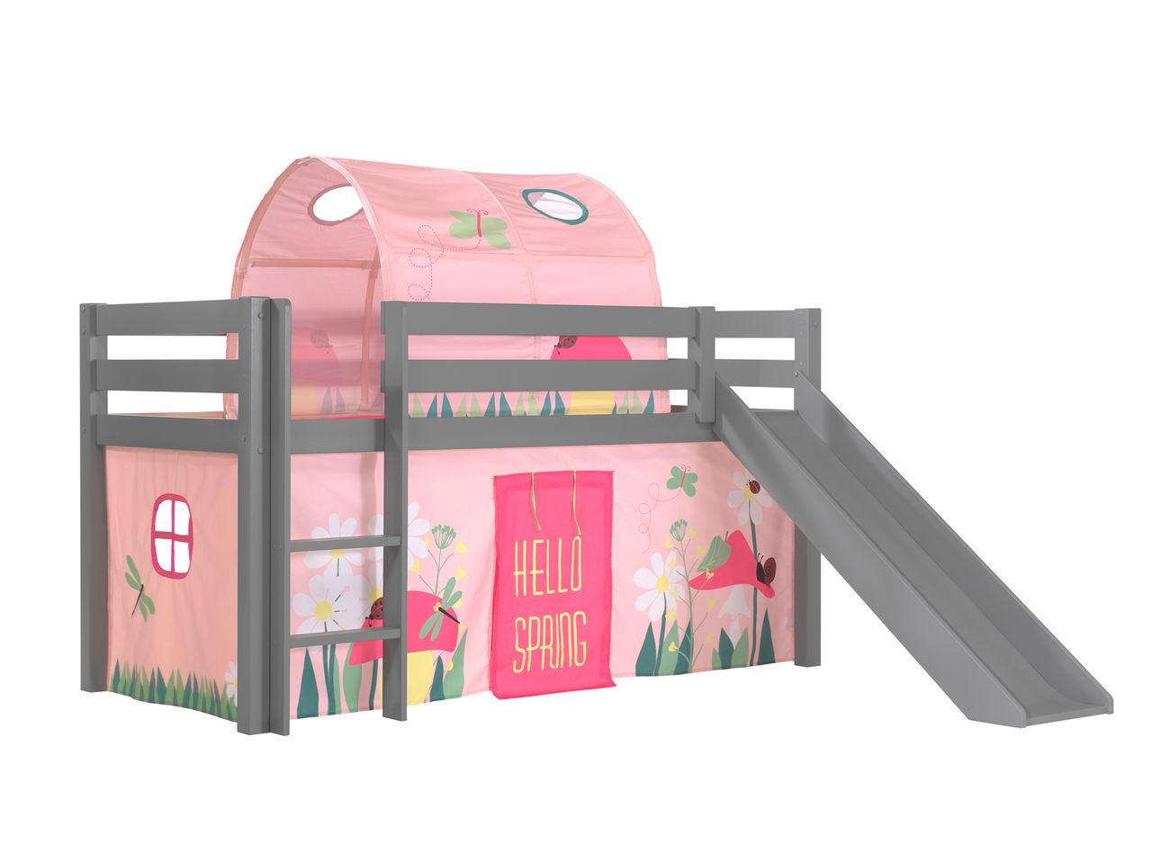 VIPACK Spielbett Pino inkl. Rutsche mit Textilset Vorhang und Tunnel 