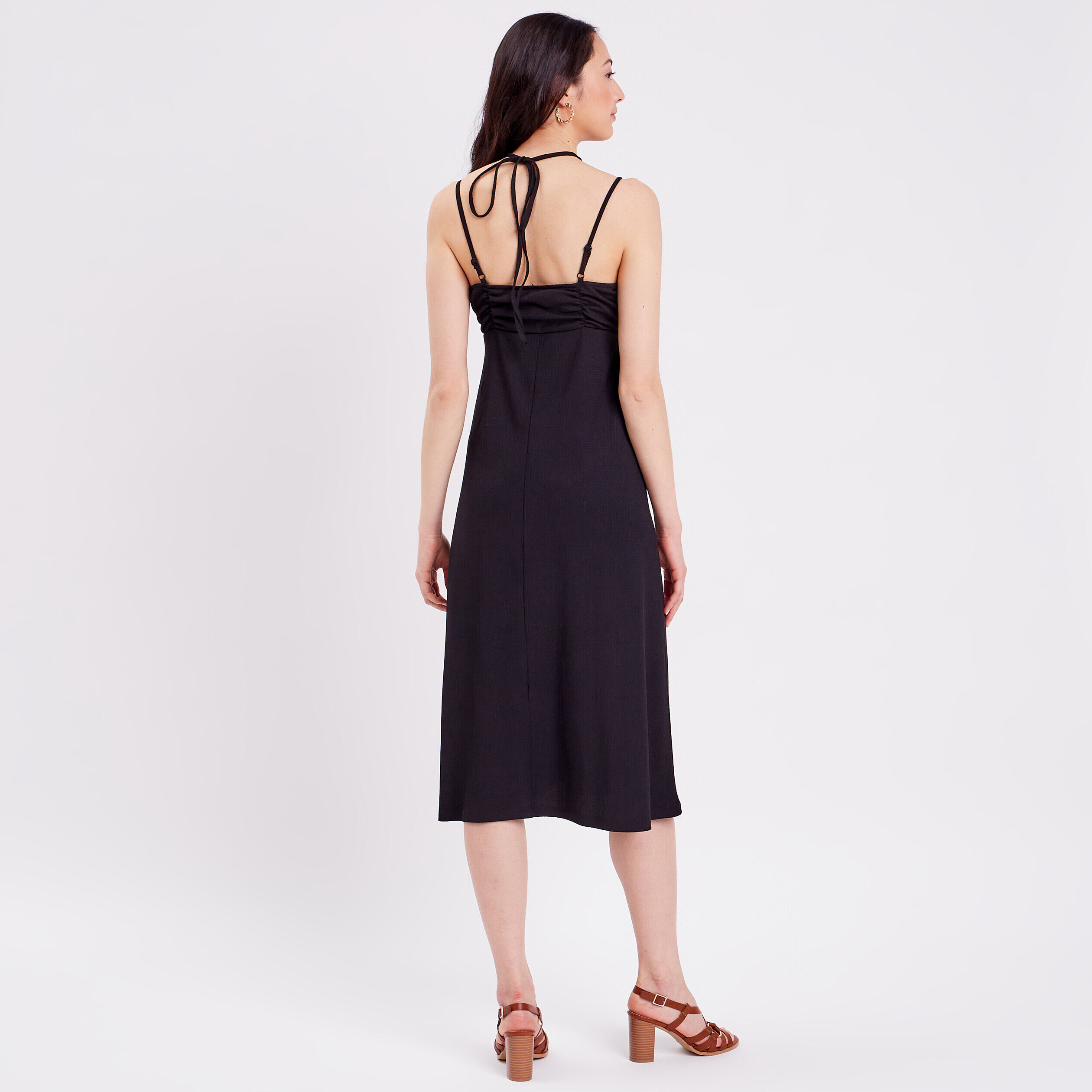 Robe évasée col bustier noir femme | Cache Cache