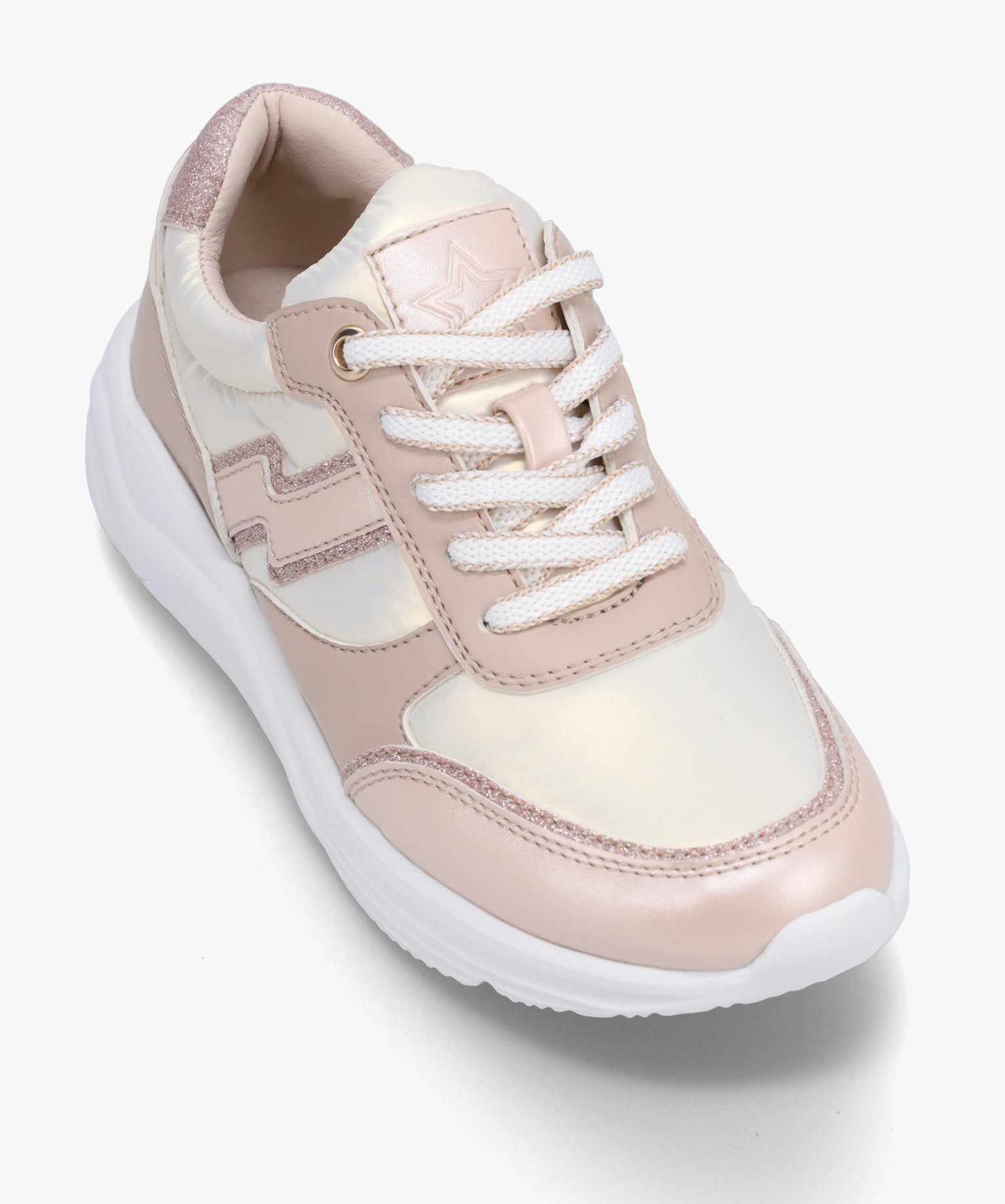 Baskets fille légères à lacets dessus toile satinée et i... rose | GEMO