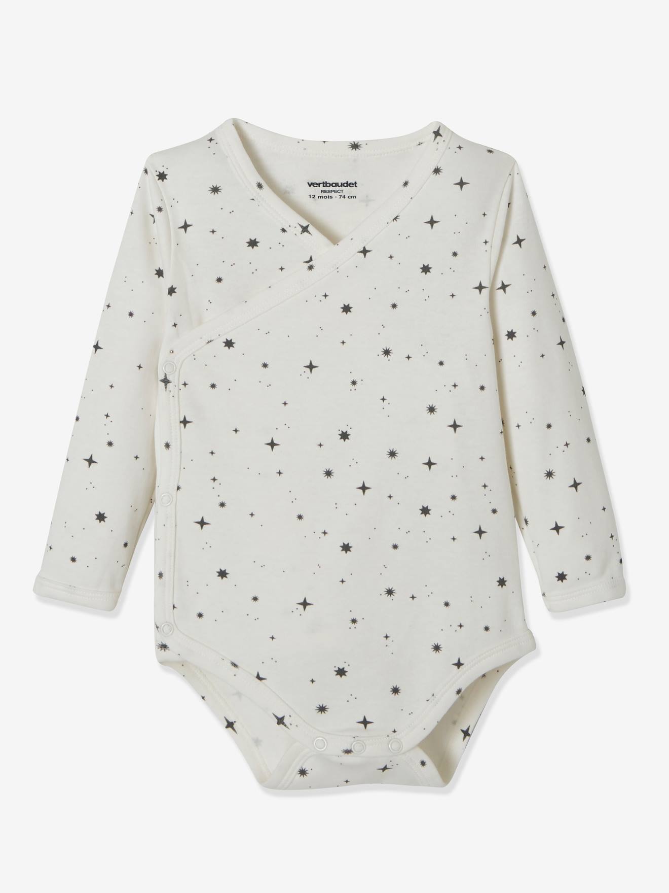 Lot de 3 bodies manches longues en coton bio ouverture naissance ivoire