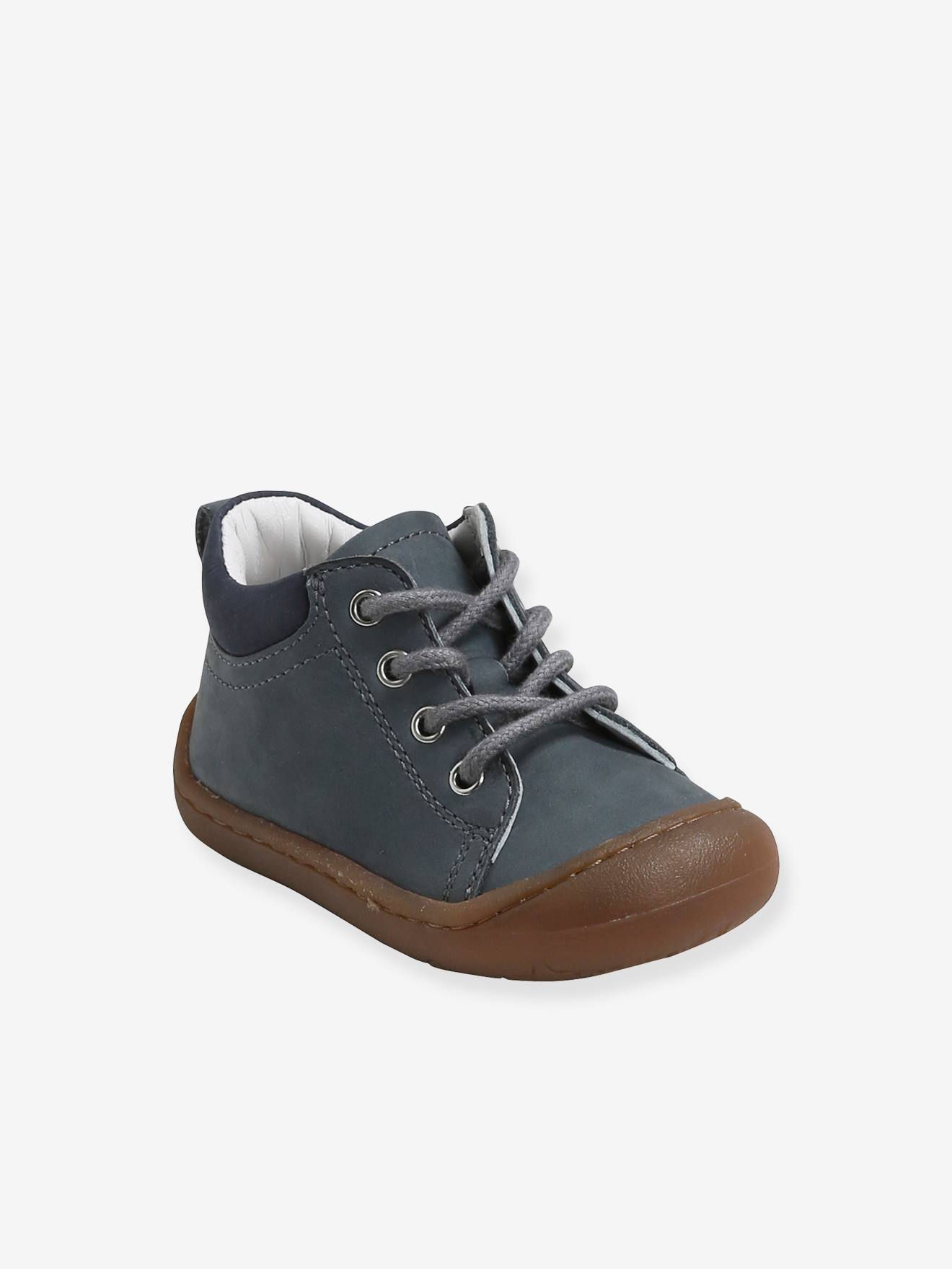Bottillons cuir souple bébé garçon 4 pattes bleu pétrole