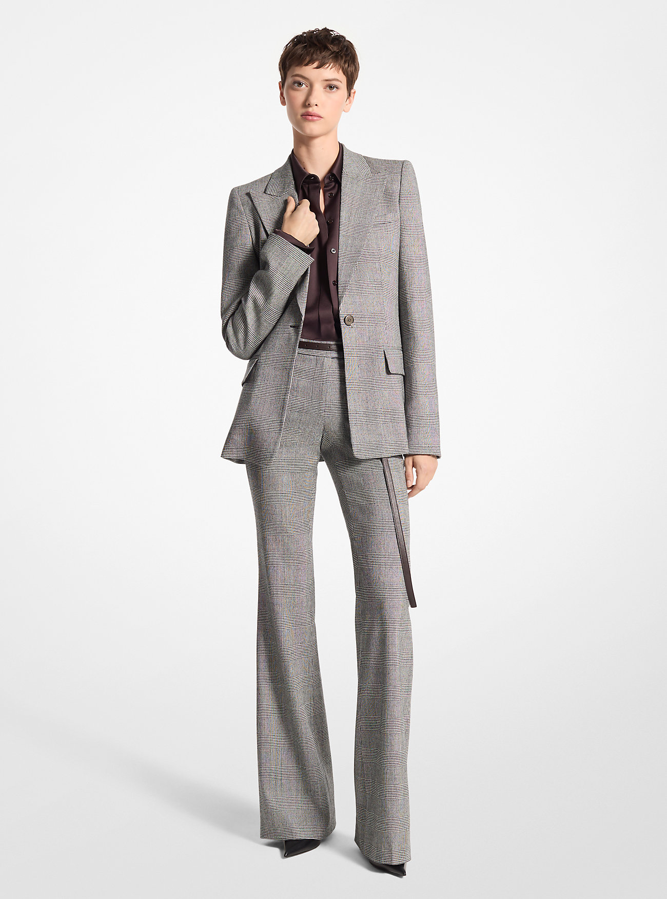 Georgina Glen Plaid Stretch Wool Flannel Blazer - BLACK/WHITE
