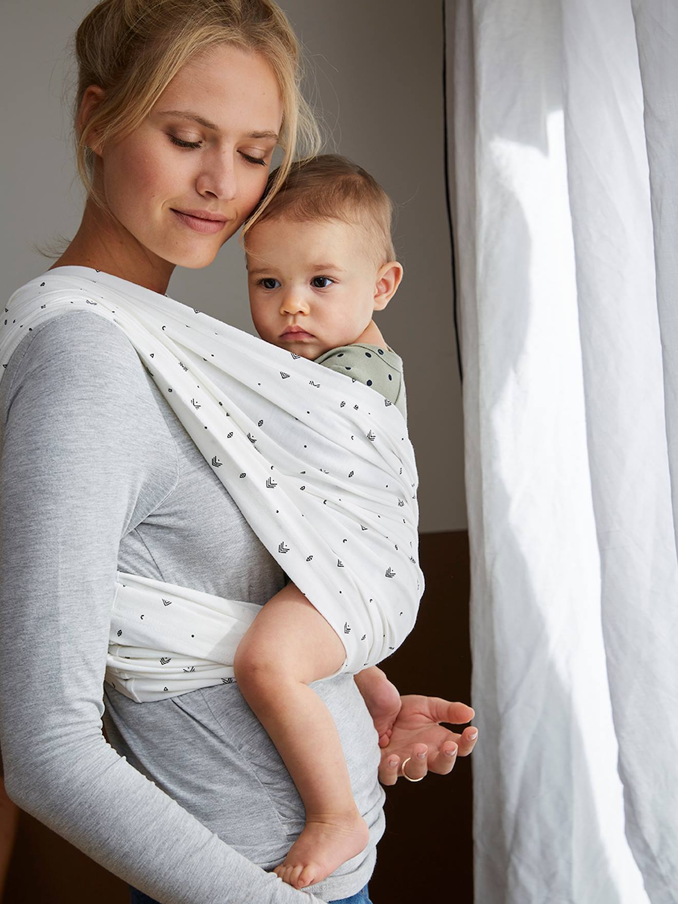 Vertbaudet Baby Tragetuch ohne Knoten Oeko-Tex - wollweiß bedruckt