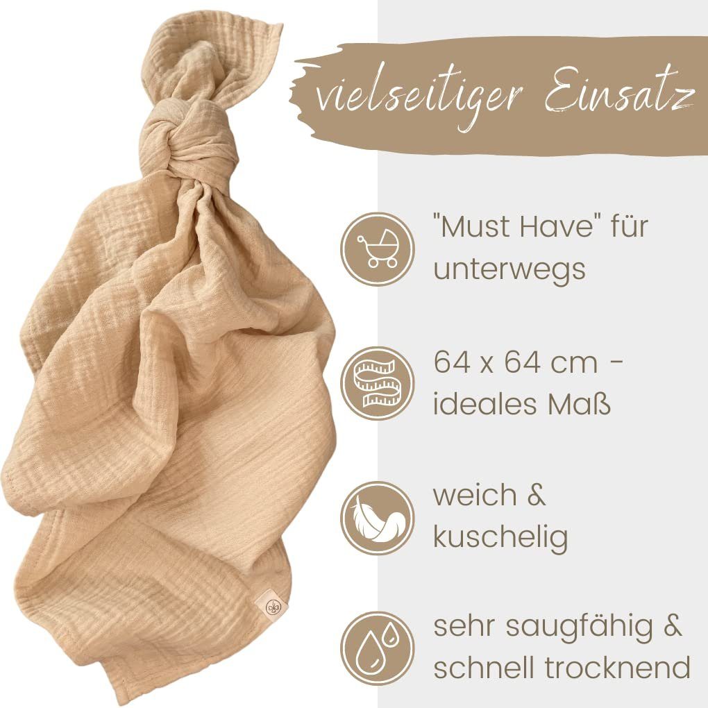 Babydecke Mulltücher 3er-SET gekreppt, Spucktuch 64x64 100% GOTS BIO-Baumwolle, DIKOS, PREMIUM Qualität atmungsaktiv, nachhaltig, plastikfrei, kuschelweich