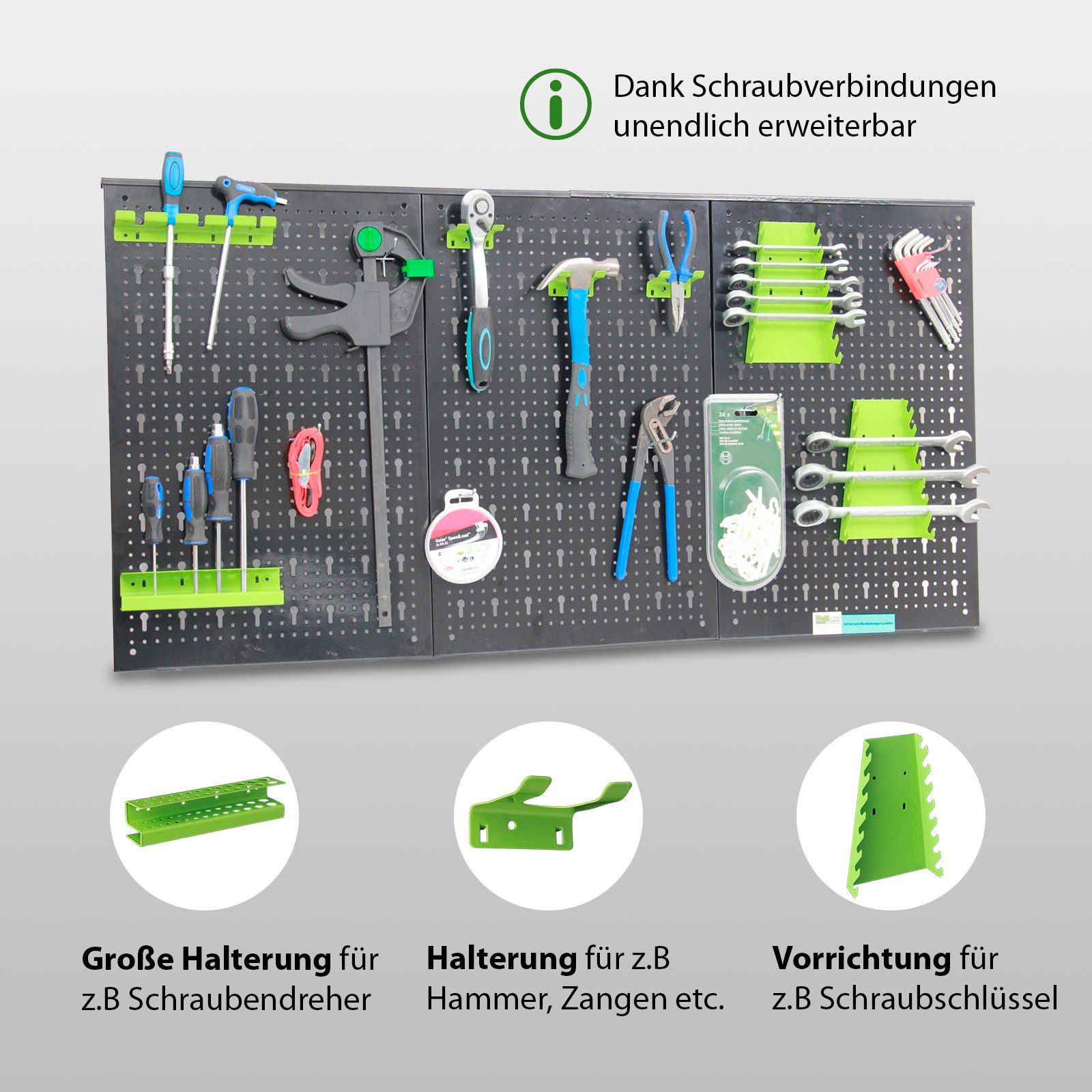 TRUTZHOLM Lochwand Werkzeug Lochwand aus Metall inkl. 17 tlg. Hakenset 120 x 60 cm unendl, (Set)