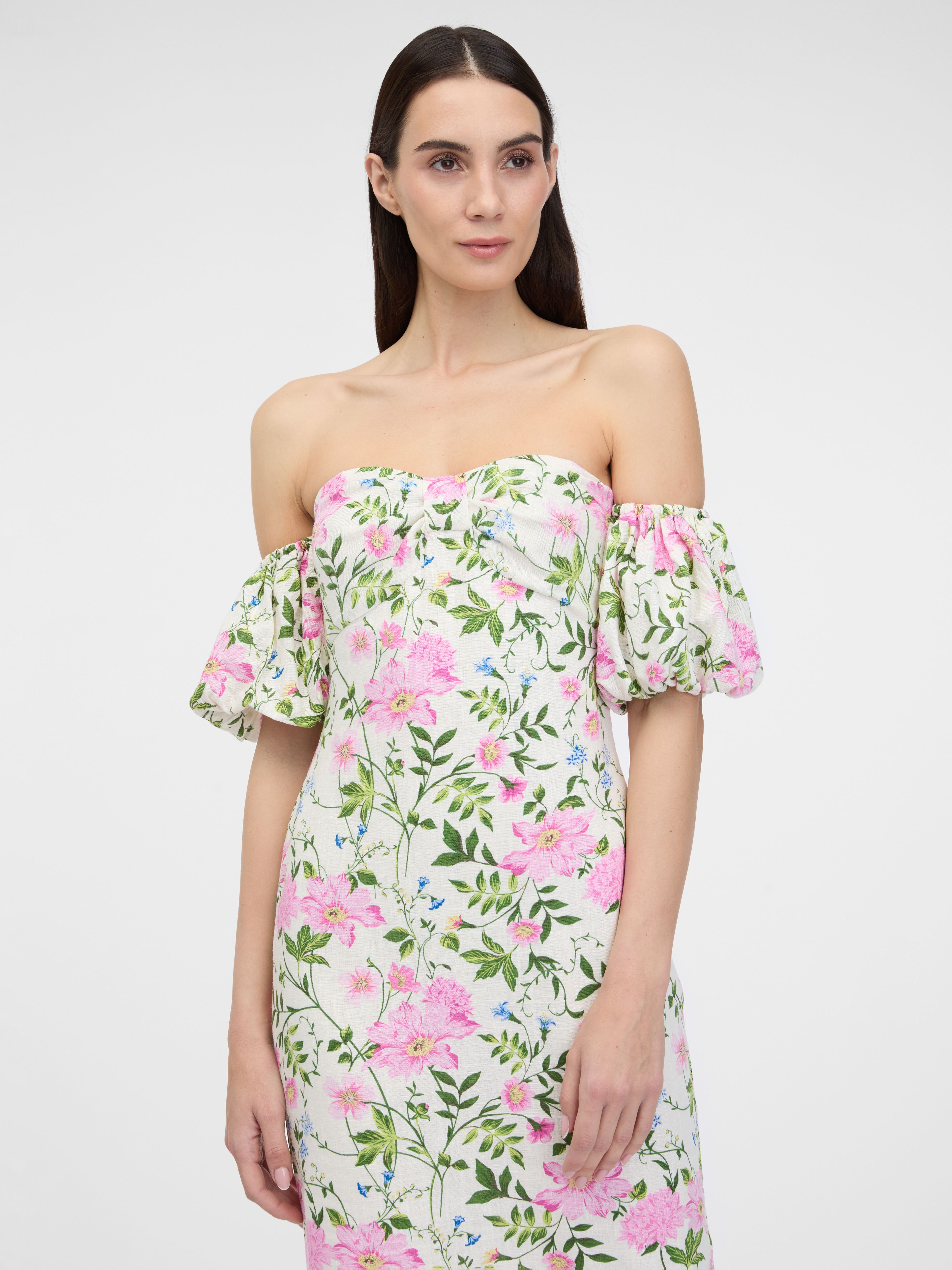 Cremefarbenes Damen-Midi-Kleid mit Leinen ORSAY