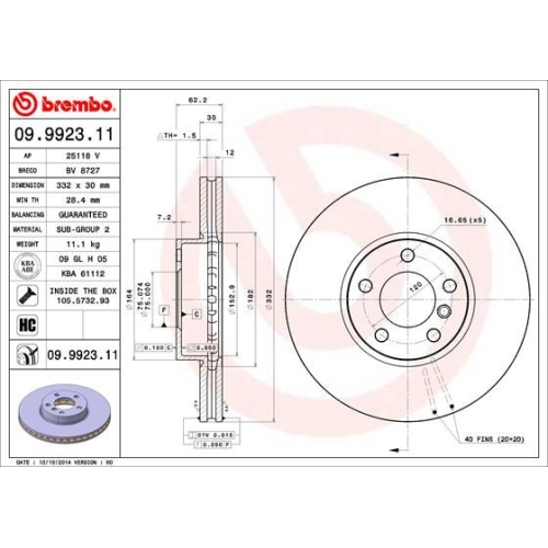 09.9923.11 BREMSSCHEIBE BREMBO VA  VP1 - ATU