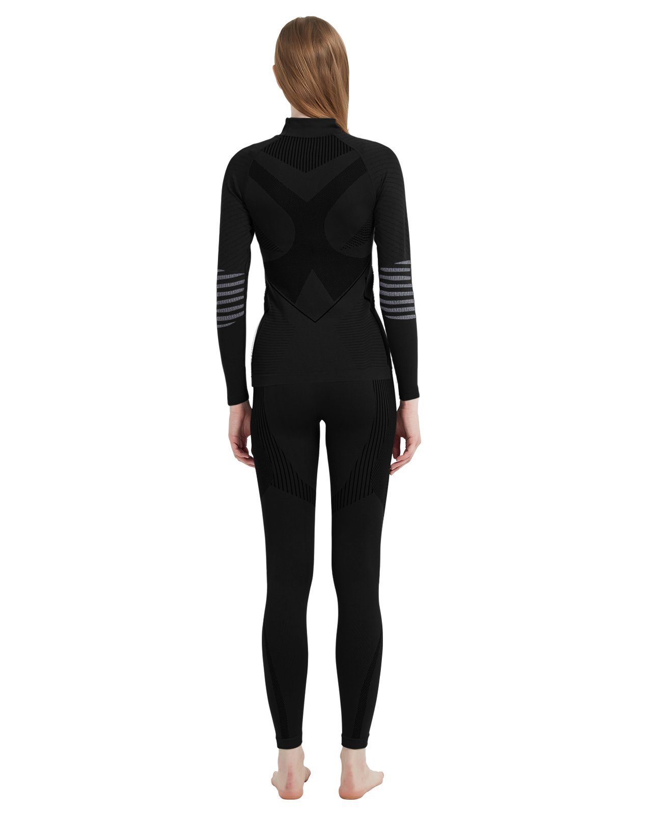 MEETYOO Thermounterhemd Damen Fleece Funktionsunterwäsche Set (Funktionsunterwäsche Skiunterwäsche Set, Lange Thermohemd Unterhose) Lange Unterhosen Kompressionsanzug S-XL