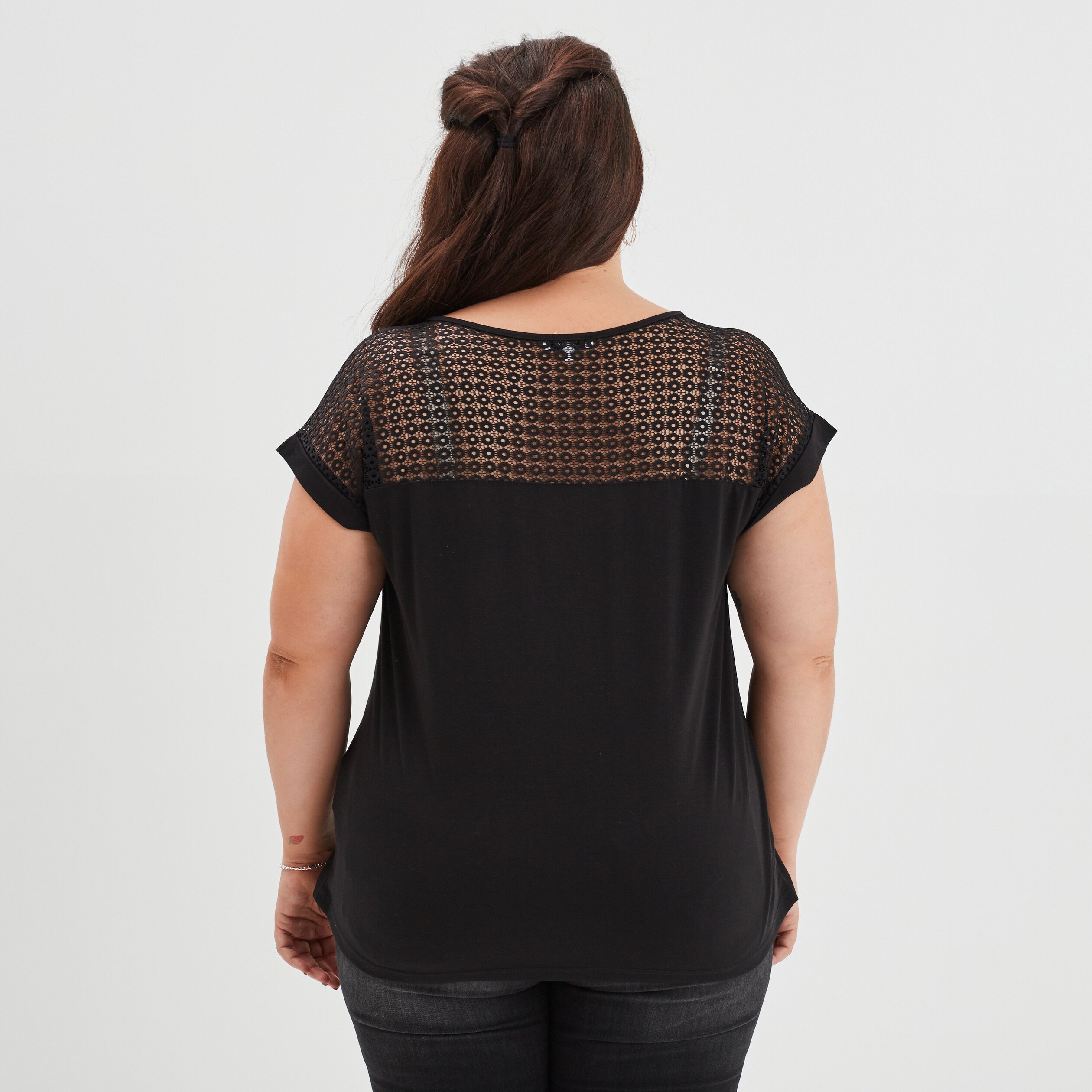 T-shirt manches courtes noir femme grande taille | La Halle