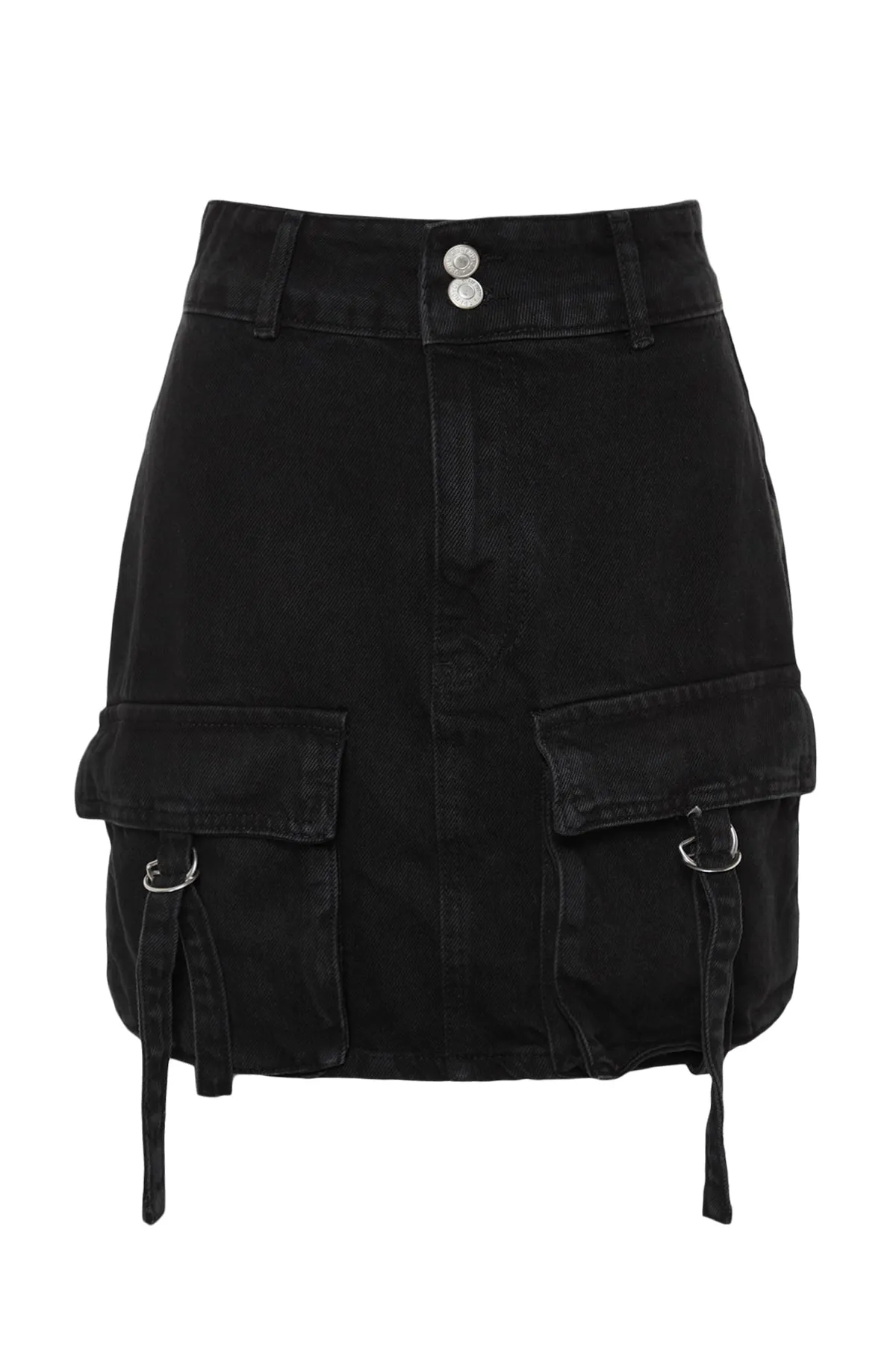 Trendyol Collection  Schwarzer High Waist Mini-Jeansrock mit Cargo-Taschendetail TWOSS23ET00112