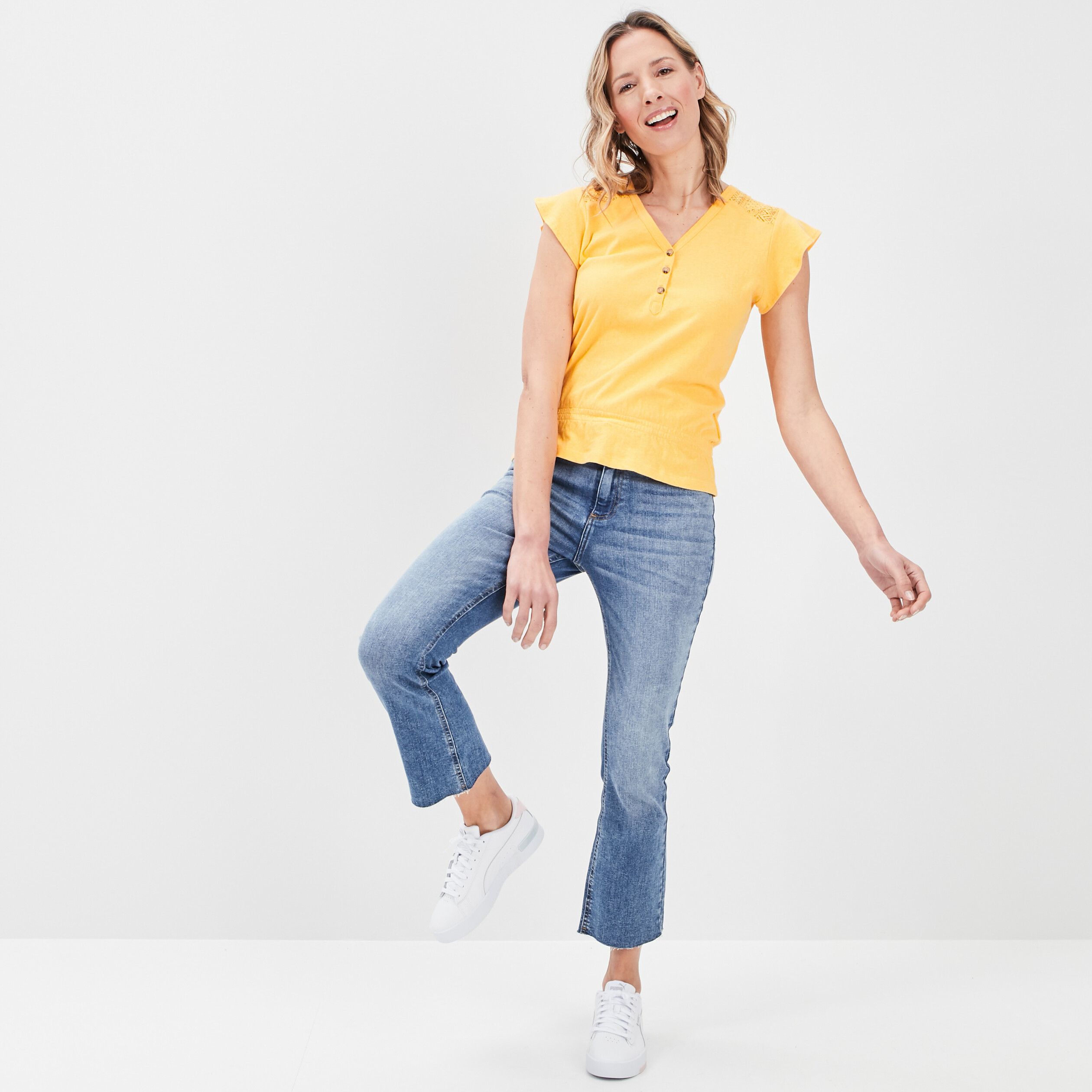 T-shirt manches courtes jaune moutarde femme | La Halle