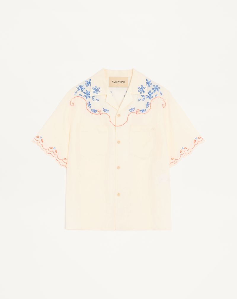 Camisa de boliche Valentino St. Gallen em linho com bordado do logotipo V.