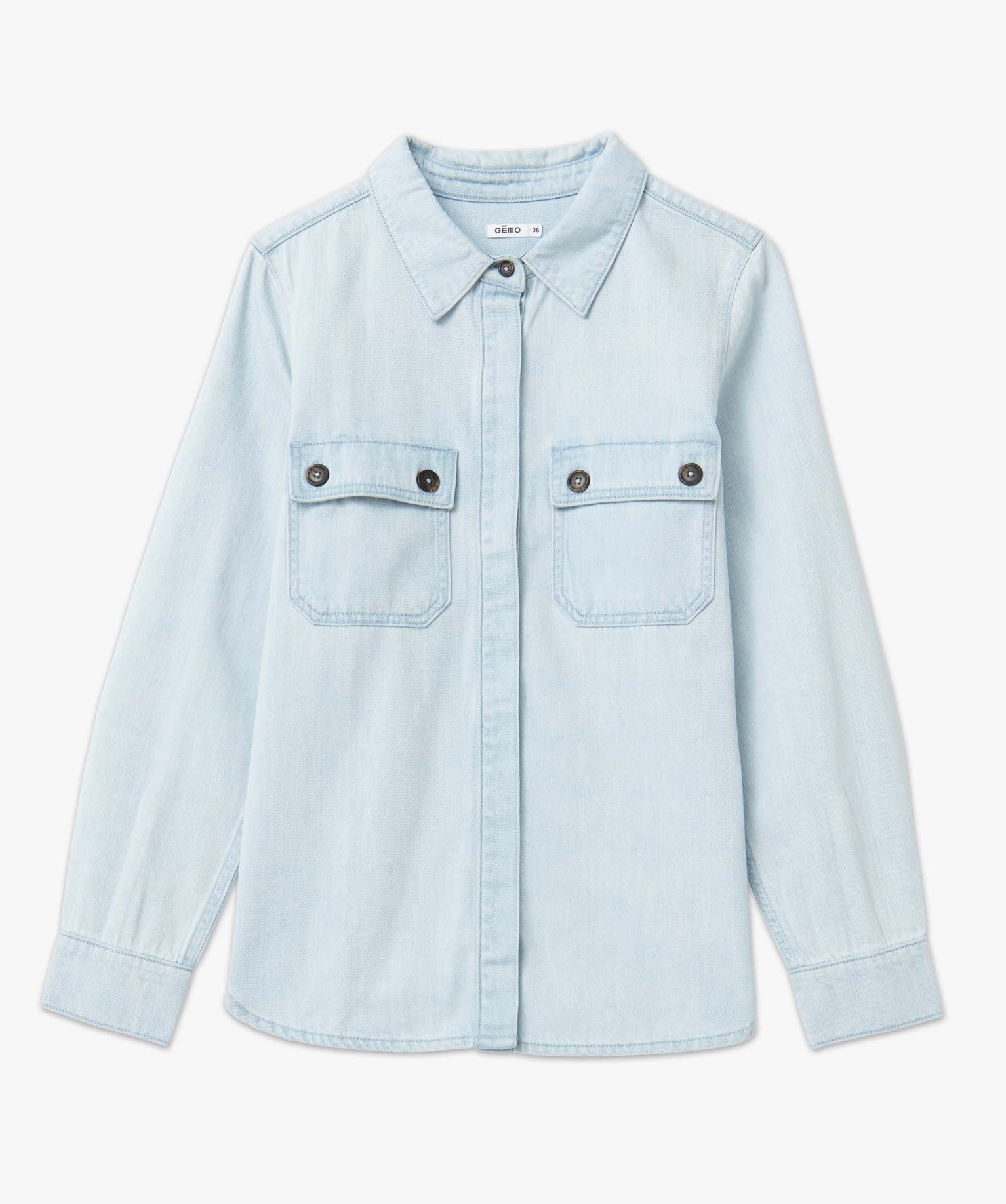 Chemise femme en jean délavé avec poches poitrine denim | GEMO