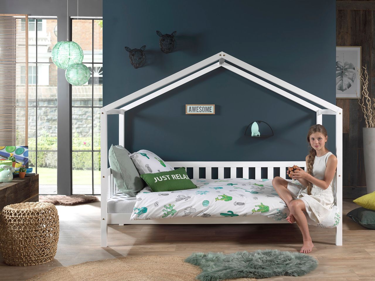 VIPACK Dallas 1 Hausbett mit seitlicher Umrandung 90 x 200 cm Liegefläche, Weiß