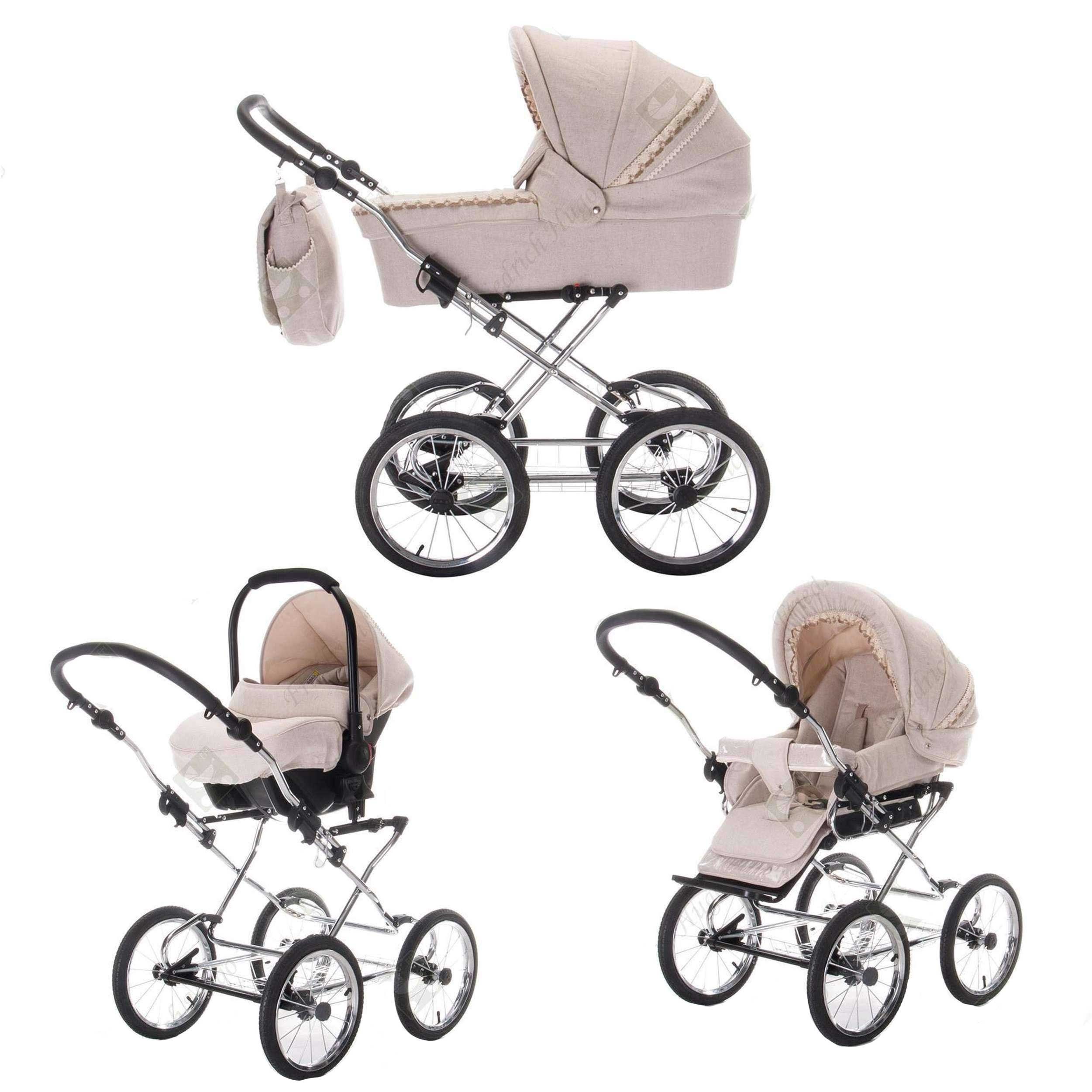 Friedrich Hugo baby's moving art Kombi-Kinderwagen Natureline, 3 in 1, Kombikinderwagen, Federung 4-fach, Liegeposition verstellbar, Kombihaube für Babywanne und Buggy, Fußverdeck, 78 x 37 cm (Länge x Breite), mehrstufig verstellbare Fußstütze, 5-Pun