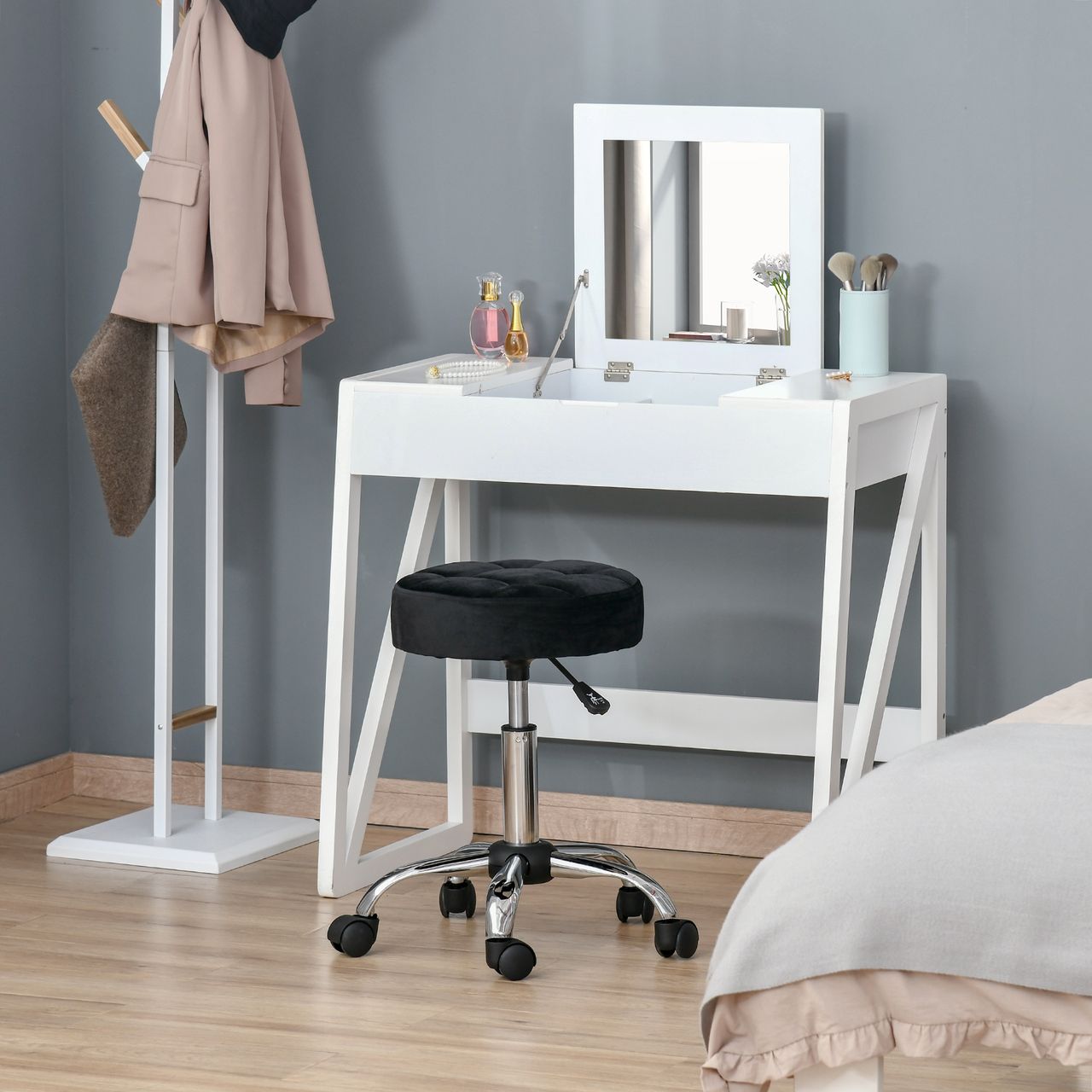 HOMCOM Salonstuhl Höhenverstellhocker Salon Hocker Samt-Gewebe Schwarz