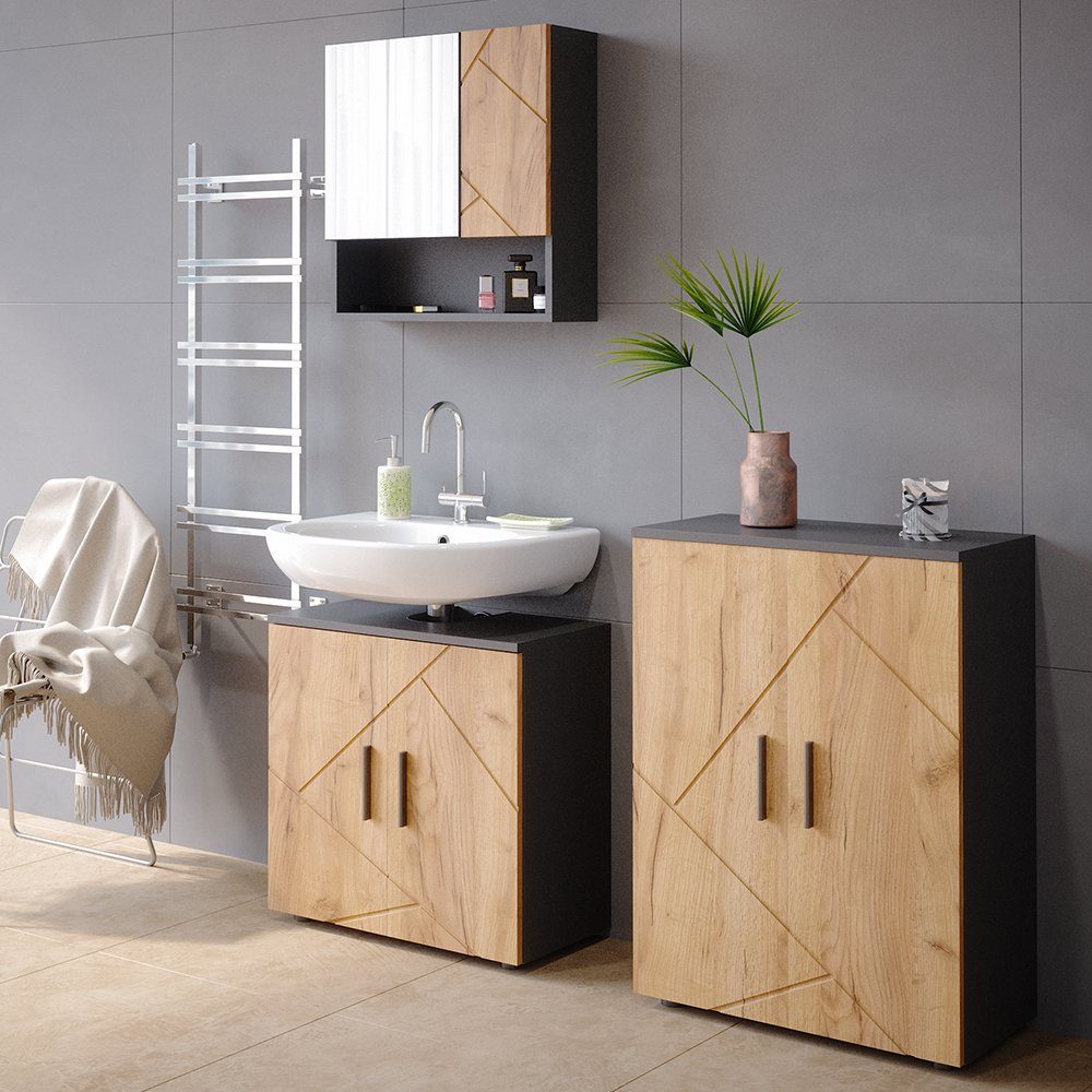 Vicco Spiegelschrank Badspiegel Badschrank IRMA Anthrazit / Goldkraft