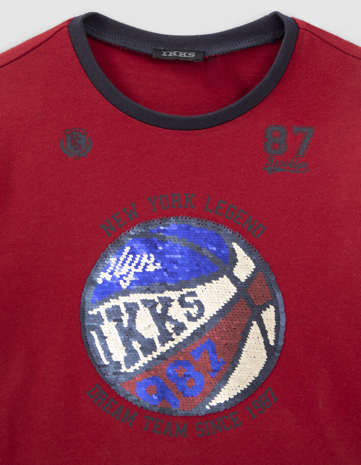 T-shirt bordeaux ballon sequins réversibles garçon