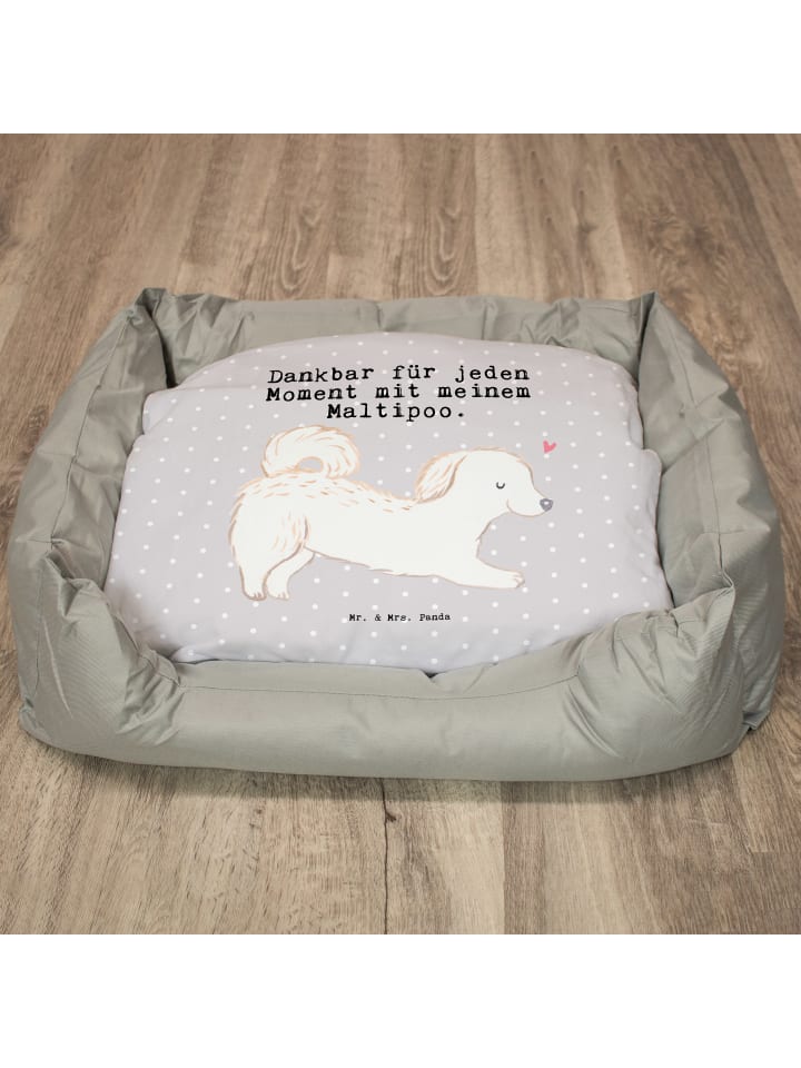 Mr. & Mrs. Panda Hundebett Maltipoo Moment mit Spruch in Grau Pastell günstig kaufen onesize