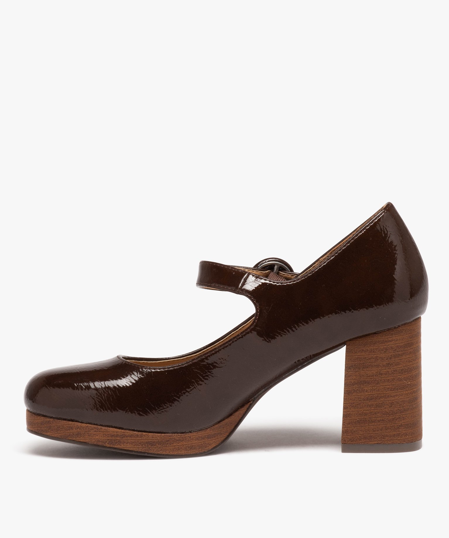 Escarpin verni à plateforme avec bride femme camel | GEMO
