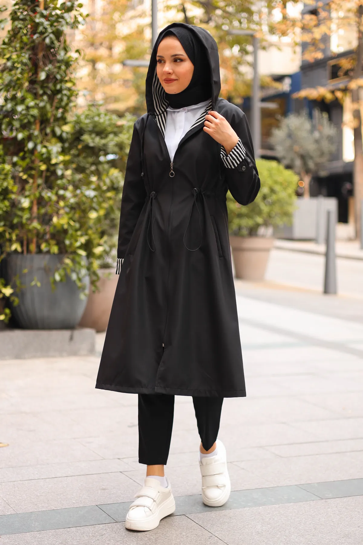 benguen  2060 Saisonaler Trenchcoat Schwarz