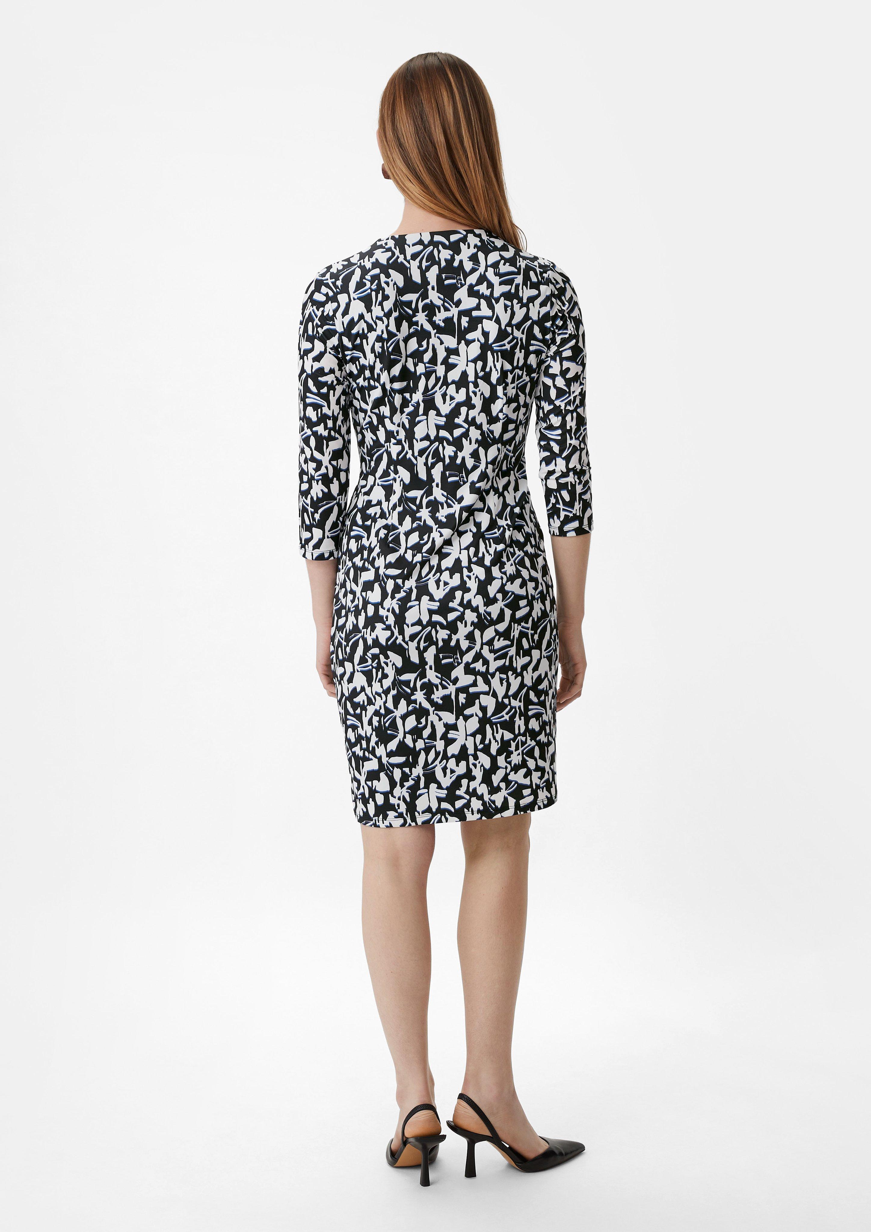 Kleid mit All-over-Print in Wickel-Optik - schwarz