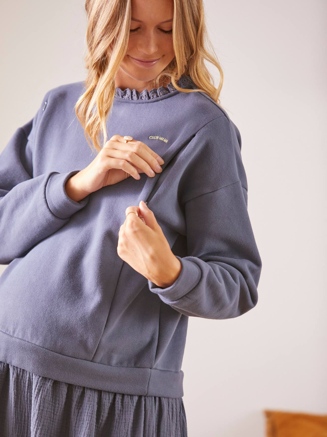 Robe courte bi-matière grossesse et allaitement gris anthracite