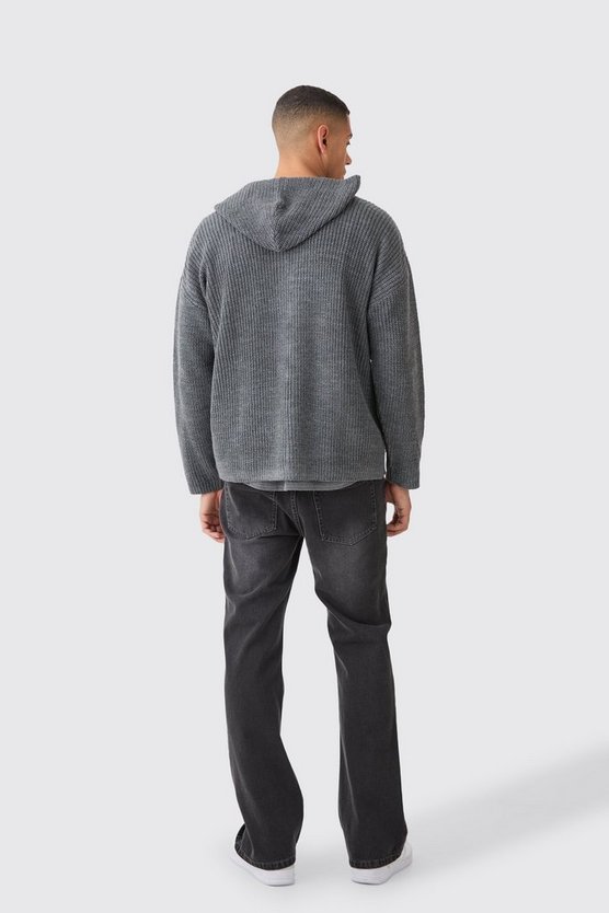 Kastiger gerippter Hoodie mit Reißverschluss