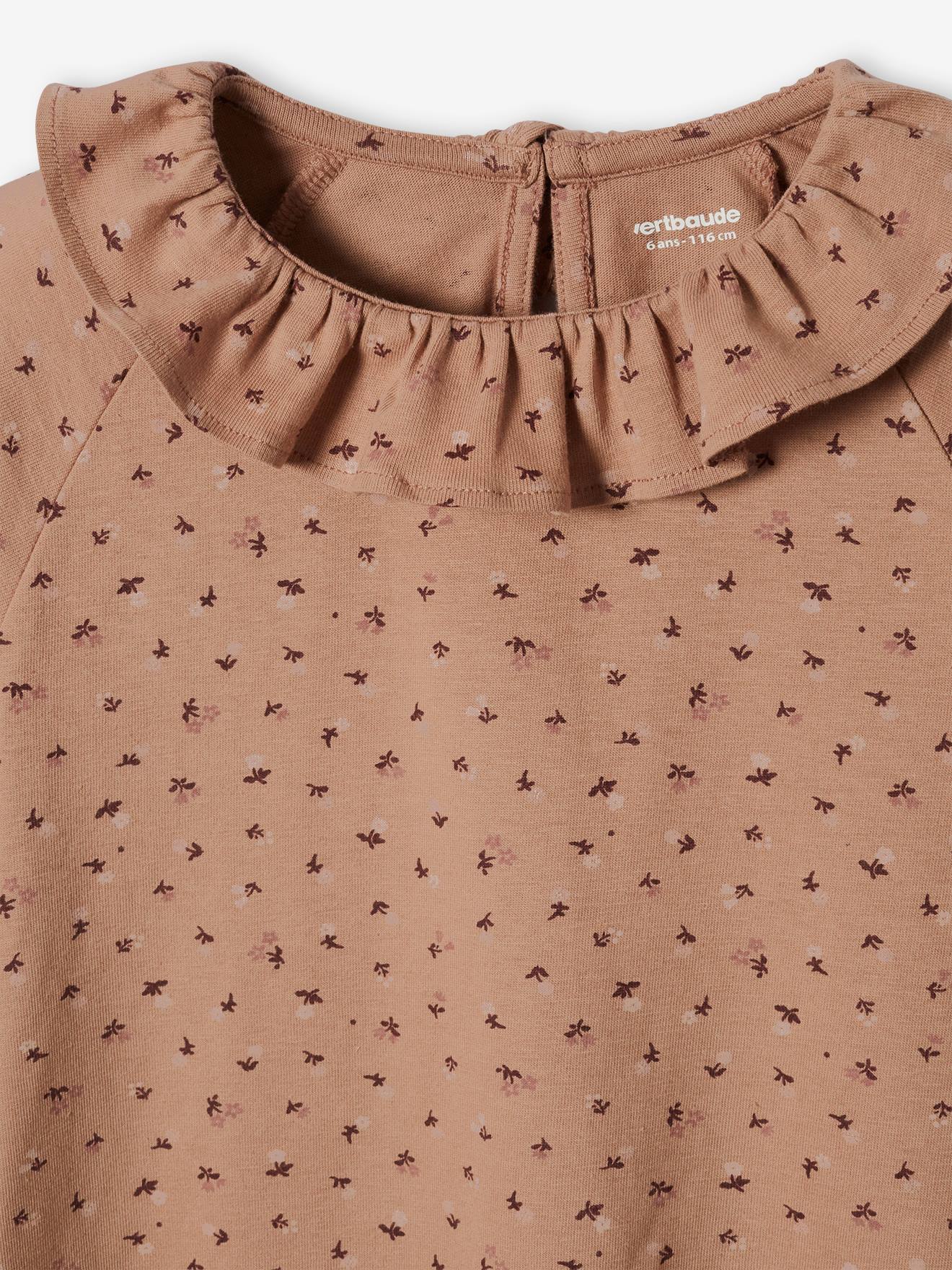 T-shirt blouse à collerette fille imprimé fleurs rose imprimé