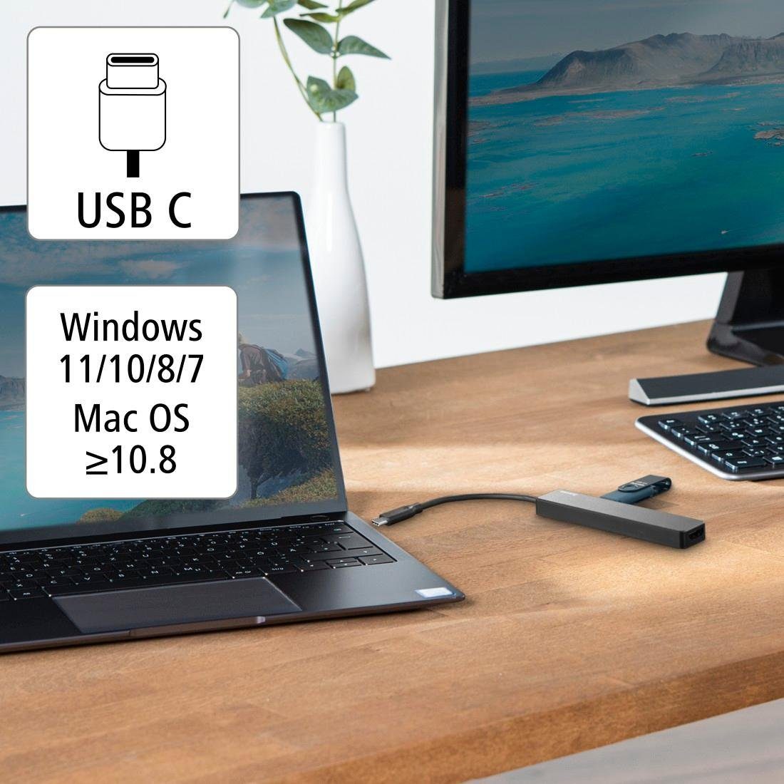Hama USB C Hub, Multiport, 5 Ports, 3x USB A, USB C, HDMI™ Adapter USB-C