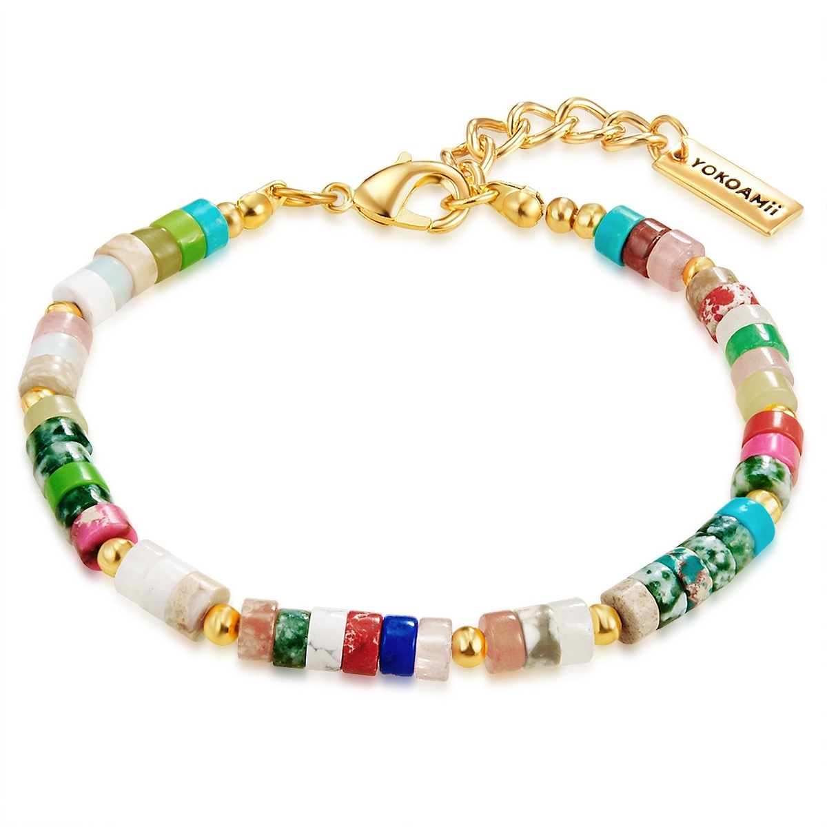Armband Metall-Legierung Naturstein in Gelbgold