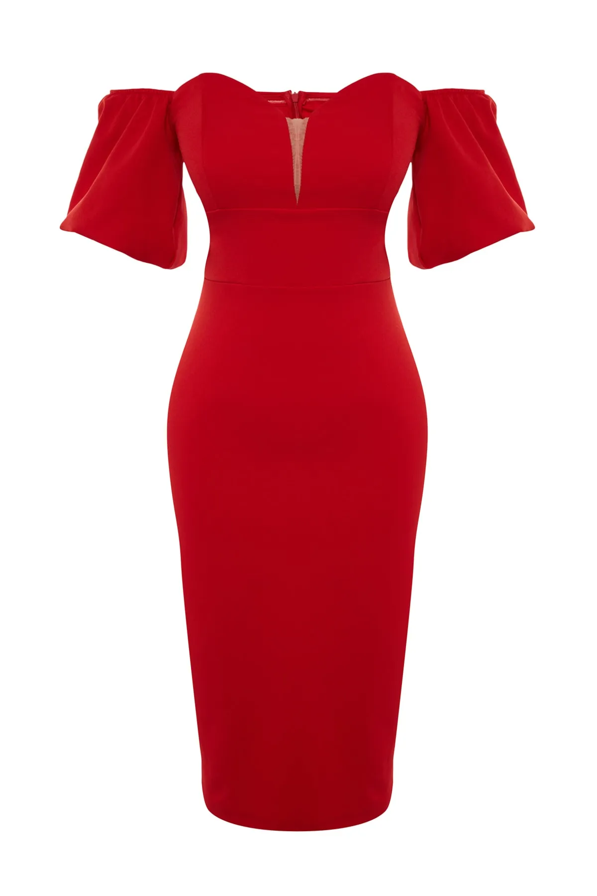 Trendyol Collection  Rotes, elegantes Abendkleid mit Puffärmeln TPRSS20EL1436