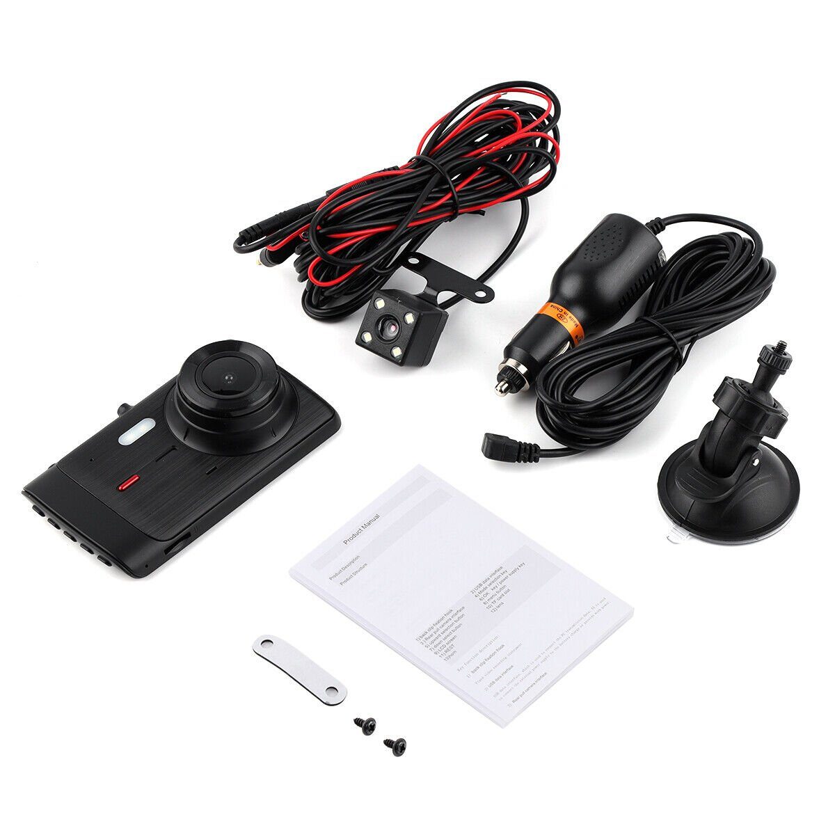yozhiqu Auto-High-Definition-4-Zoll-Fahrrekorder mit Saugnapf Dashcam (Hochauflösendes 1080P-Nachtsicht-Rückfahrbild mit zwei Linsen)