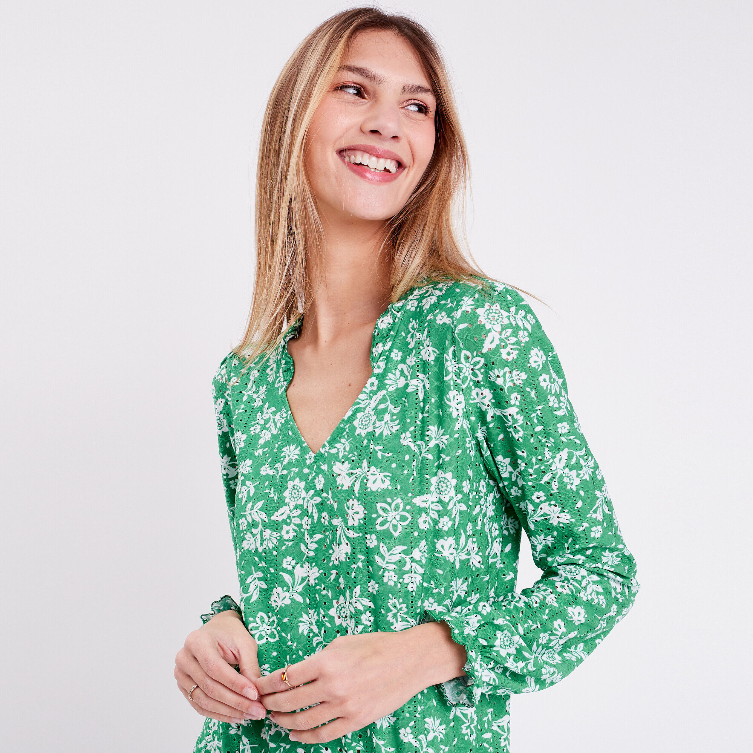 Blouse manches longues vert femme | Cache Cache