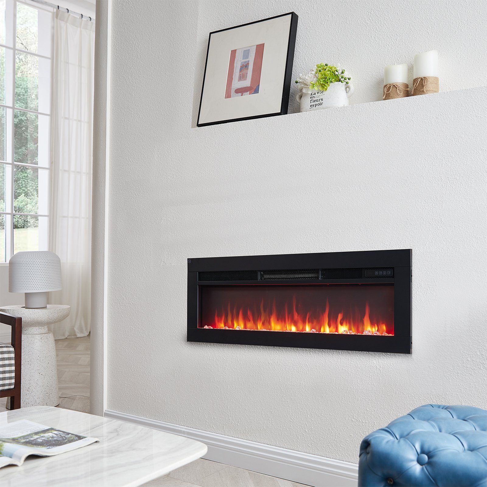 Balderia Elektrokamin Agnes, Elektrischer 3in1 Stand-, Wand- oder Einbaukamin, Heizung 1800 W, 3D-Flammeneffekt, Fernbedienung, Timer, Thermostat