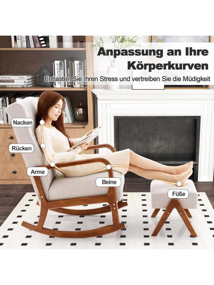 COSTWAY Schaukelstuhl mit Hocker in Grau günstig kaufen onesize