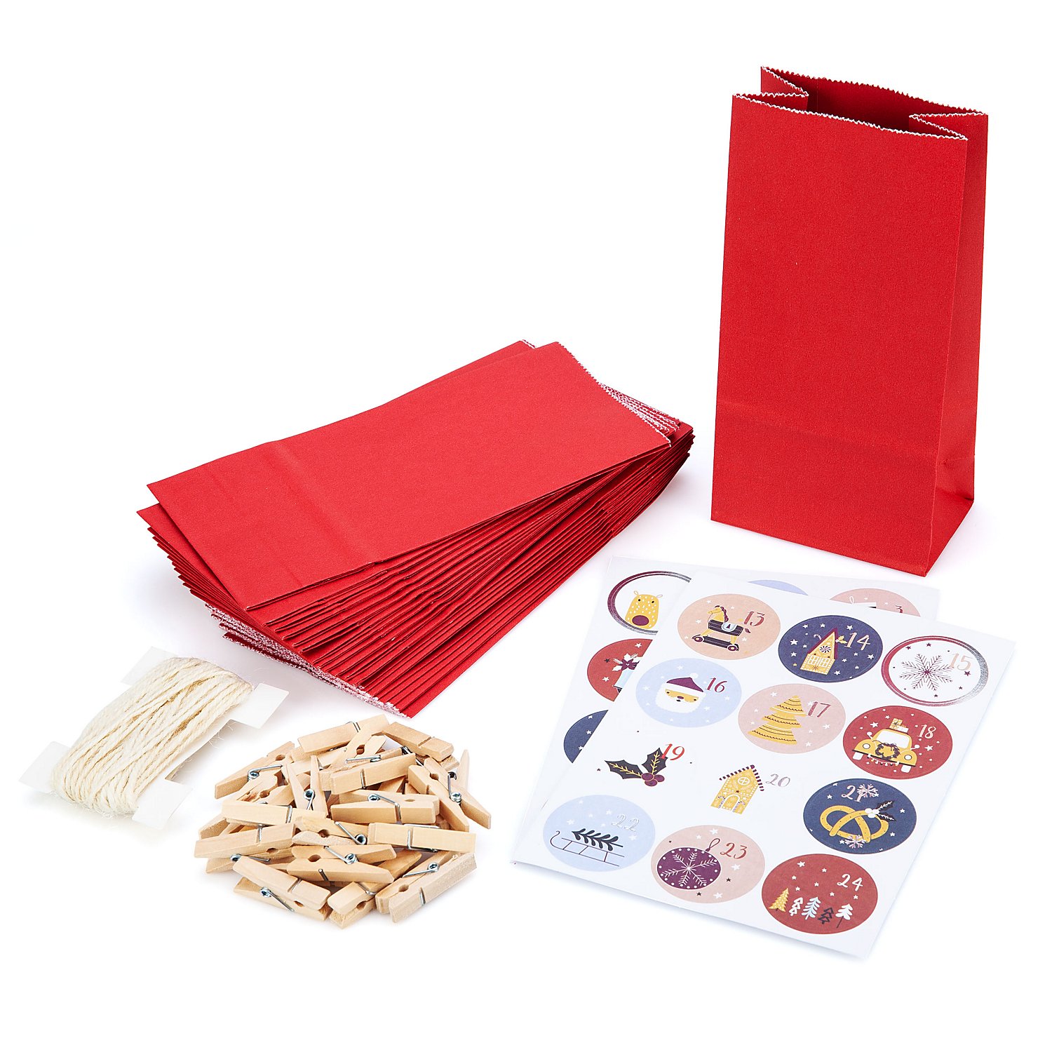 Adventskalendertüten-Set, rot-blau, 24 Stück
