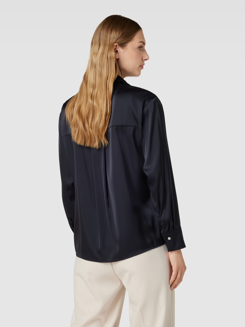 Bluse in Satin-Optik mit verdeckter Knopfleiste in marineblau