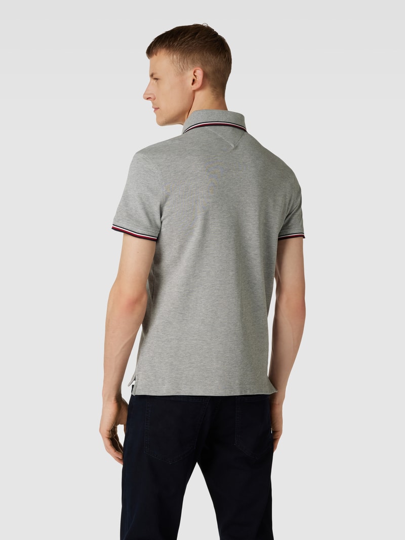 Poloshirt mit Kontraststreifen in hellgrau meliert